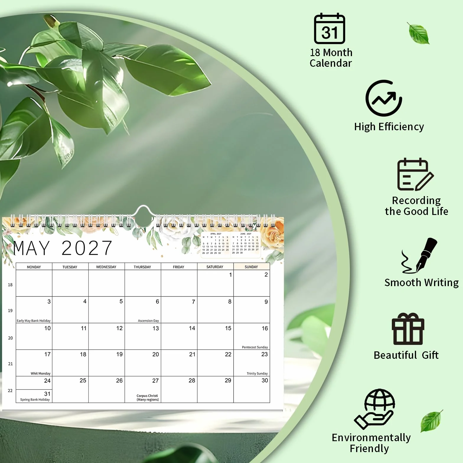 Calendrier Mural 2026/2027 18 Mois Juillet 2026 à Décembre 2027 Familial