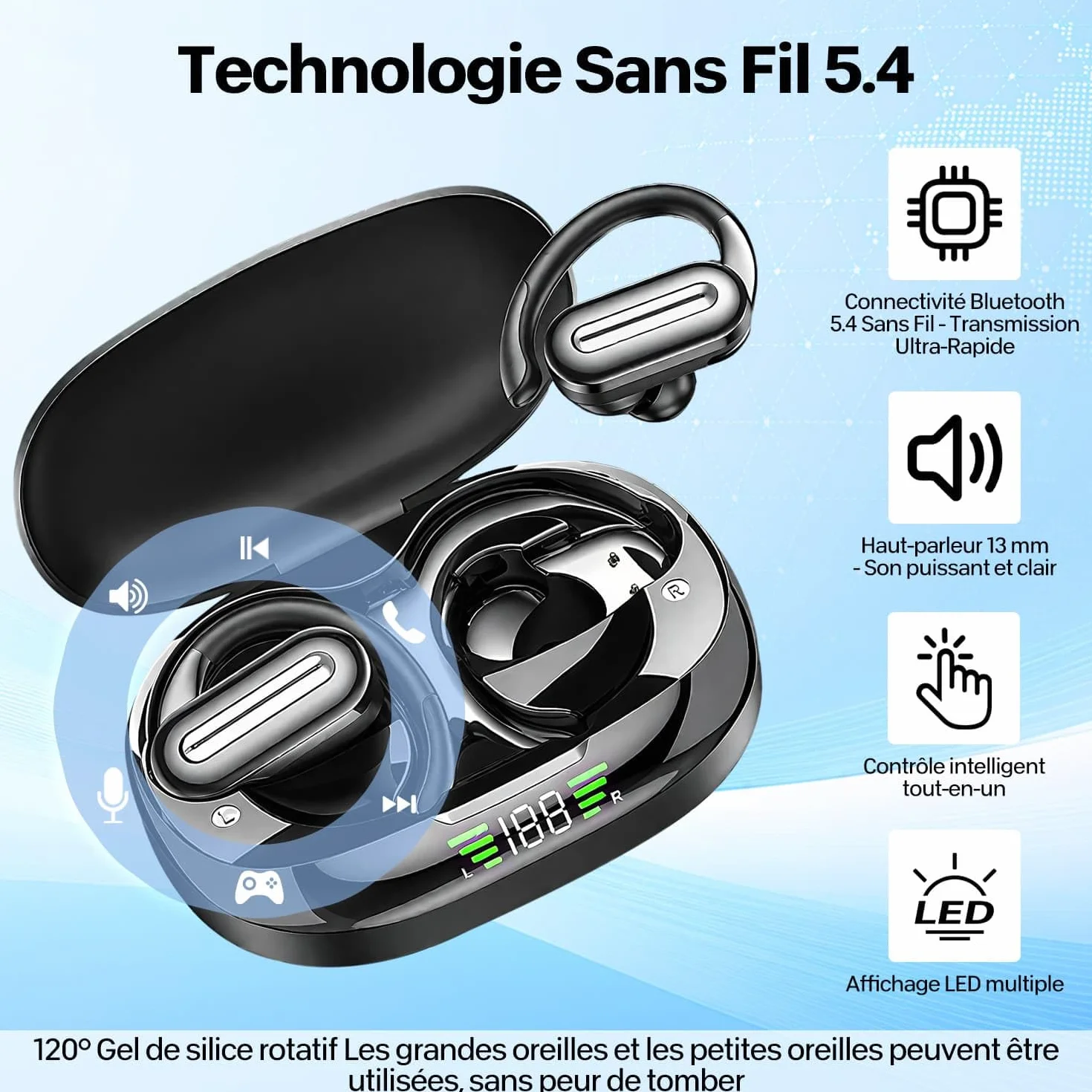 AI Traducteur Instantané Bluetooth 5.4 Oreillette 56h 3 en 1 144 Langues 6 Modes Traduction Voyage Réunion Études