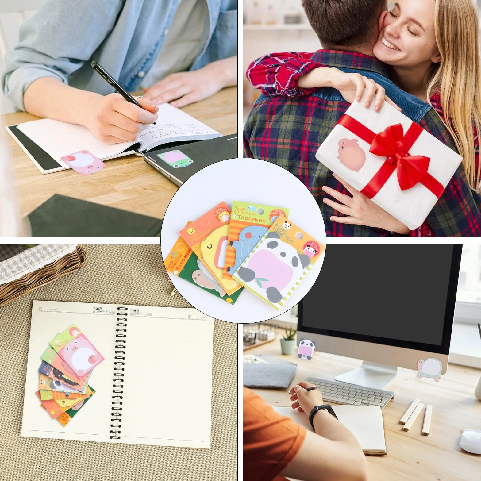 Blocs de notes adhésives animaux pour sachets de fête, motifs dessins animés maison bureau