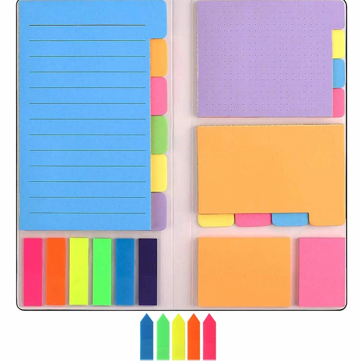 Lot de 500 Notes Autocollantes, 7 Types Post It, Étiquettes Inscriptibles, Signets Marqueurs Adhésifs pour Bureau et Scolaires