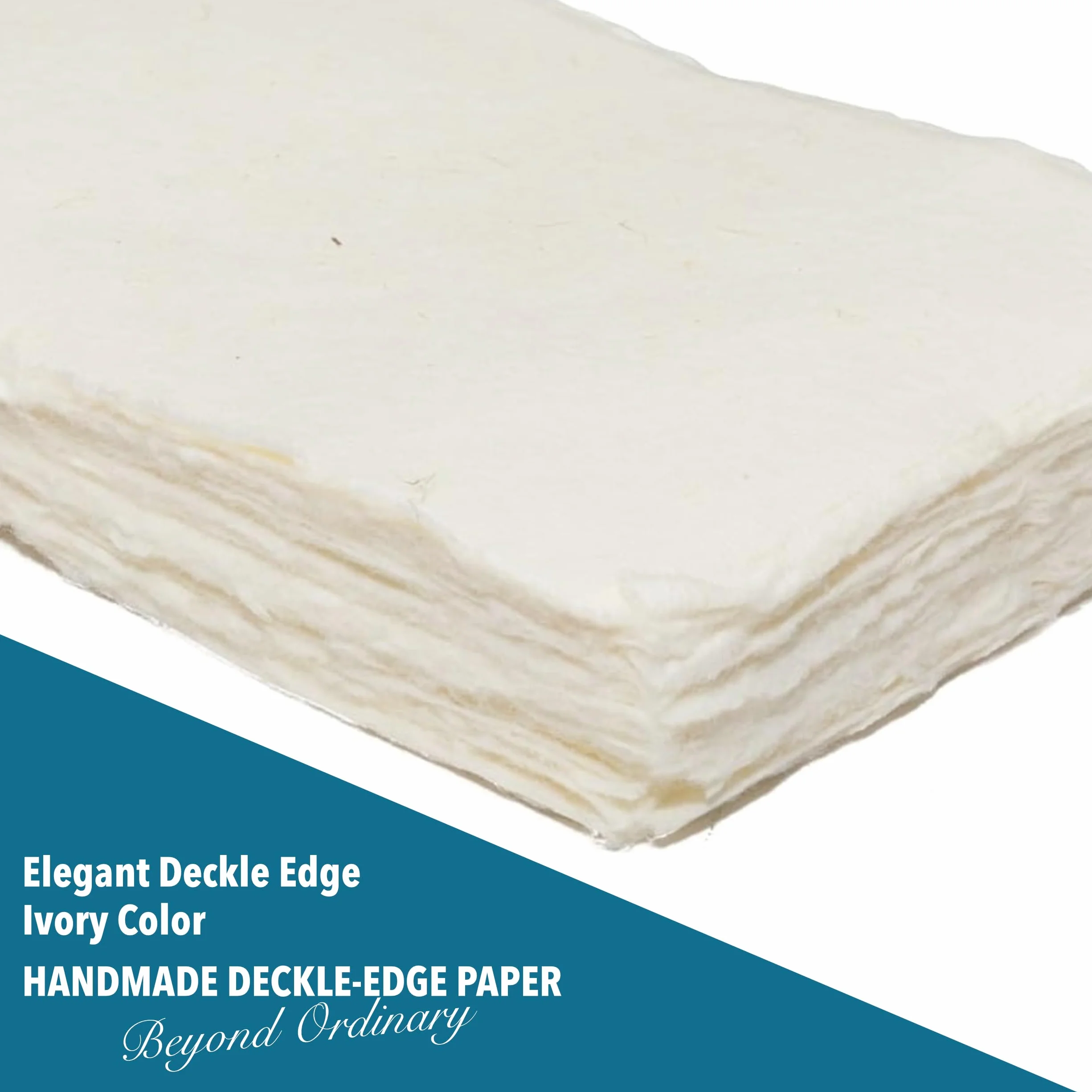 Papier A5 Crème Fait Main 150 GSM 50 Feuilles Coton Recyclé Bords Frangés 15x21 cm pour Aquarelle Écriture