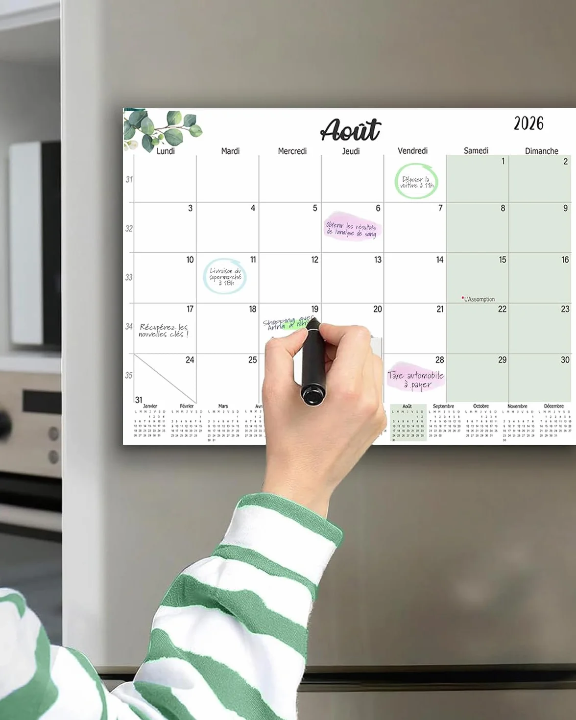 Calendrier Magnétique Frigo 2026-2027 32x22cm Familial Juil.2026-Déc.2027 Planificateur Mensuel Français