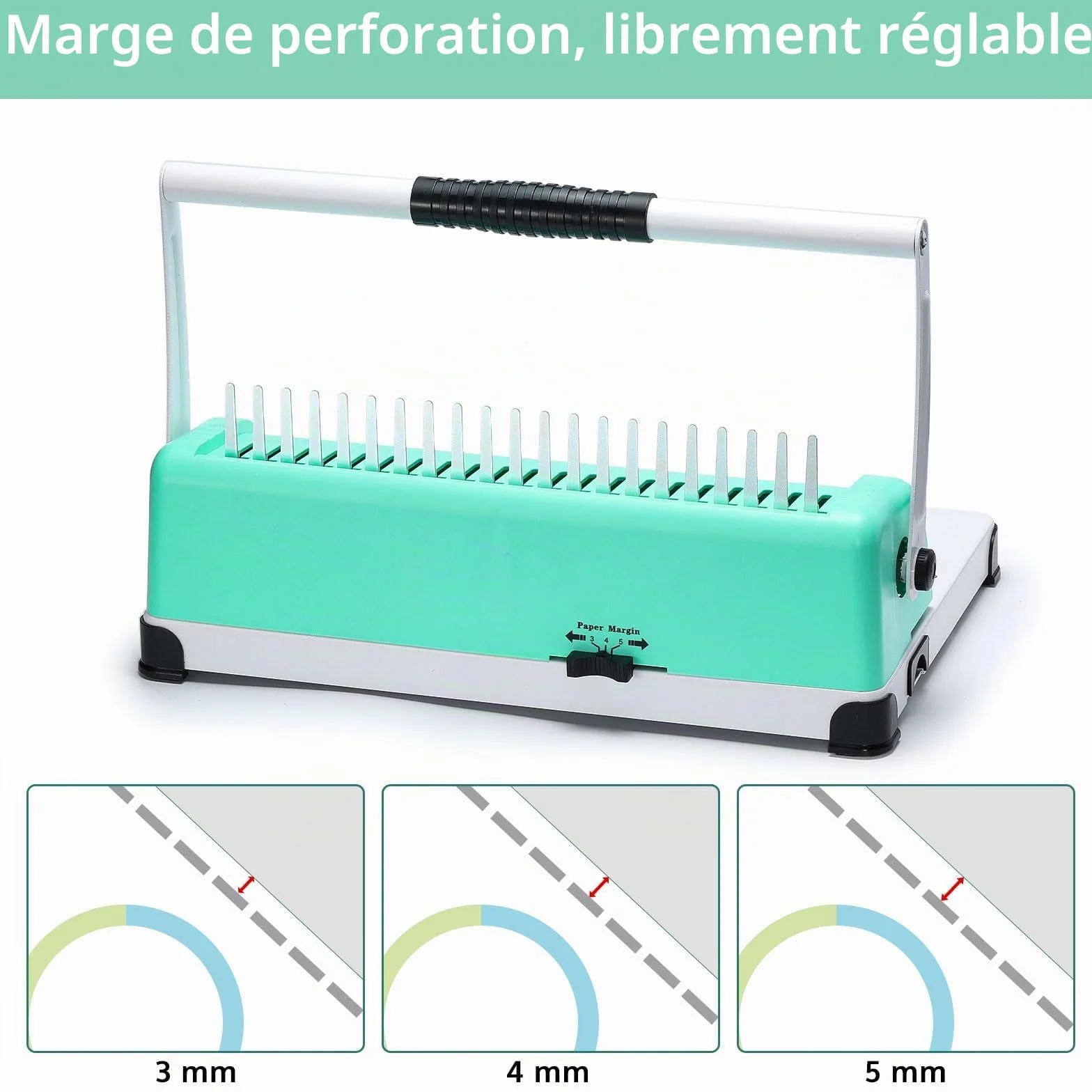 OFFNOVA Relieuse 21 trous 450 feuilles A4 A5 classeur 100 reliures 1,9 cm