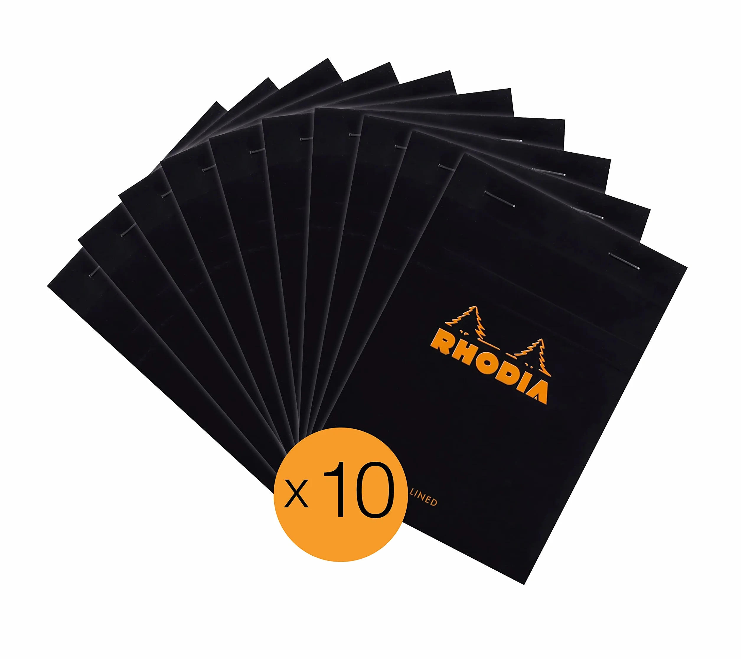Rhodia Bloc-Notes Agrafé N°13 Black A6 Ligné 80 Feuilles Détachables Papier Clairefontaine 80 g/m² Paquet de 10 blocs
