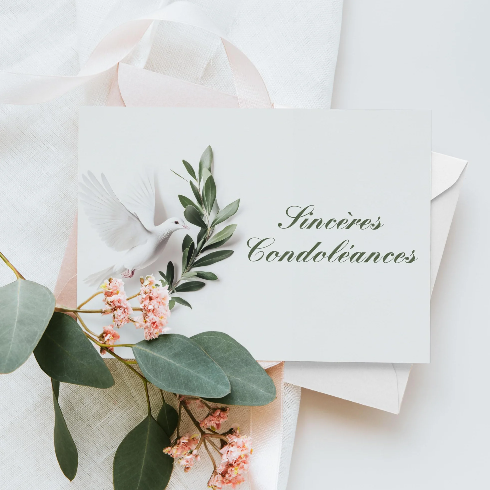 Cartes de condoléances avec enveloppes lot de 5 - Fabriquées en France - Papier écologique haut de gamme