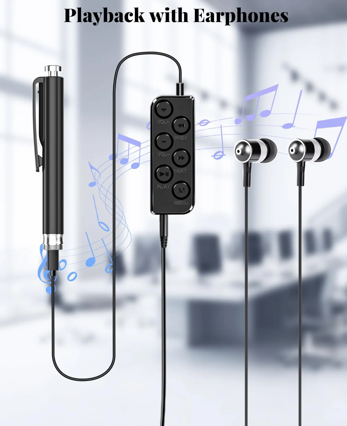 Enregistreur Vocal 64Go Ponovo Dictaphone Audio avec Activation Vocale et Réduction de Bruit pour Interviews