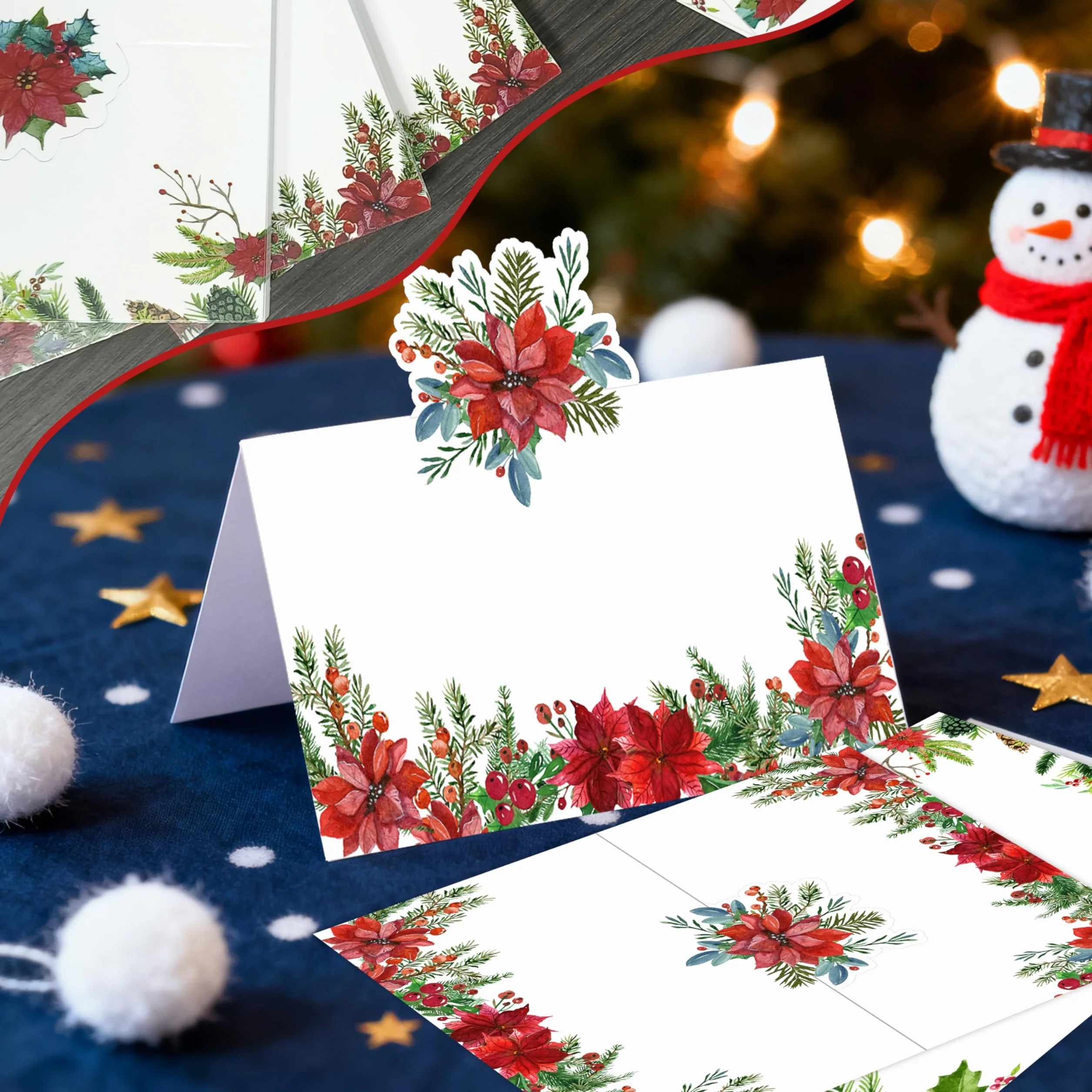 Marque-places de Noël vierges en poinsetta Lot 100 pour décoration de table