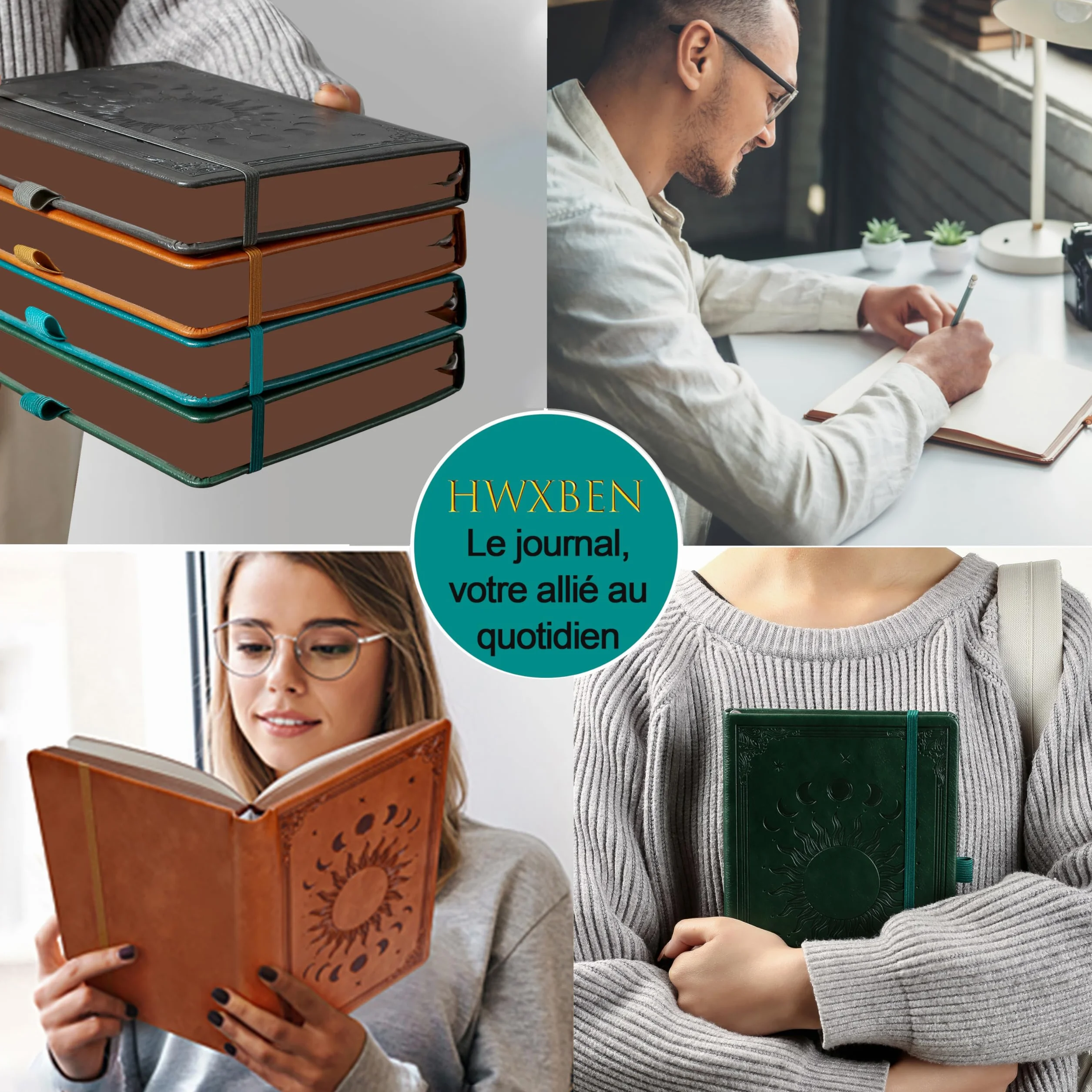 Carnet de Notes A5 Cuir PU 360 Pages 100g/m² Ligné Gris Premium avec Stylo