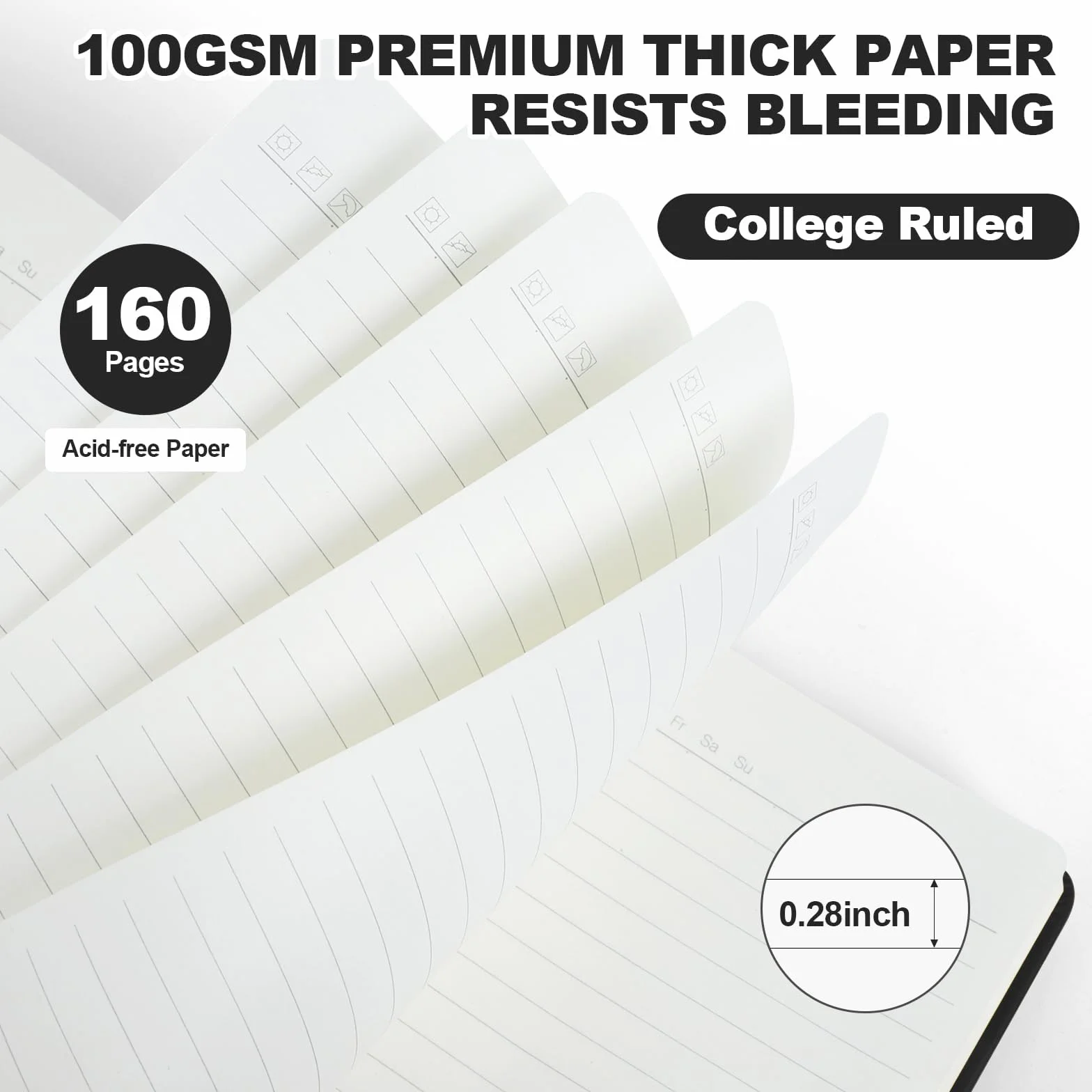 Carnet de Notes A5 Ligné 160 Pages Papier Épais 100 g/m² Couverture Rigide 14 x 21,1 cm Noir