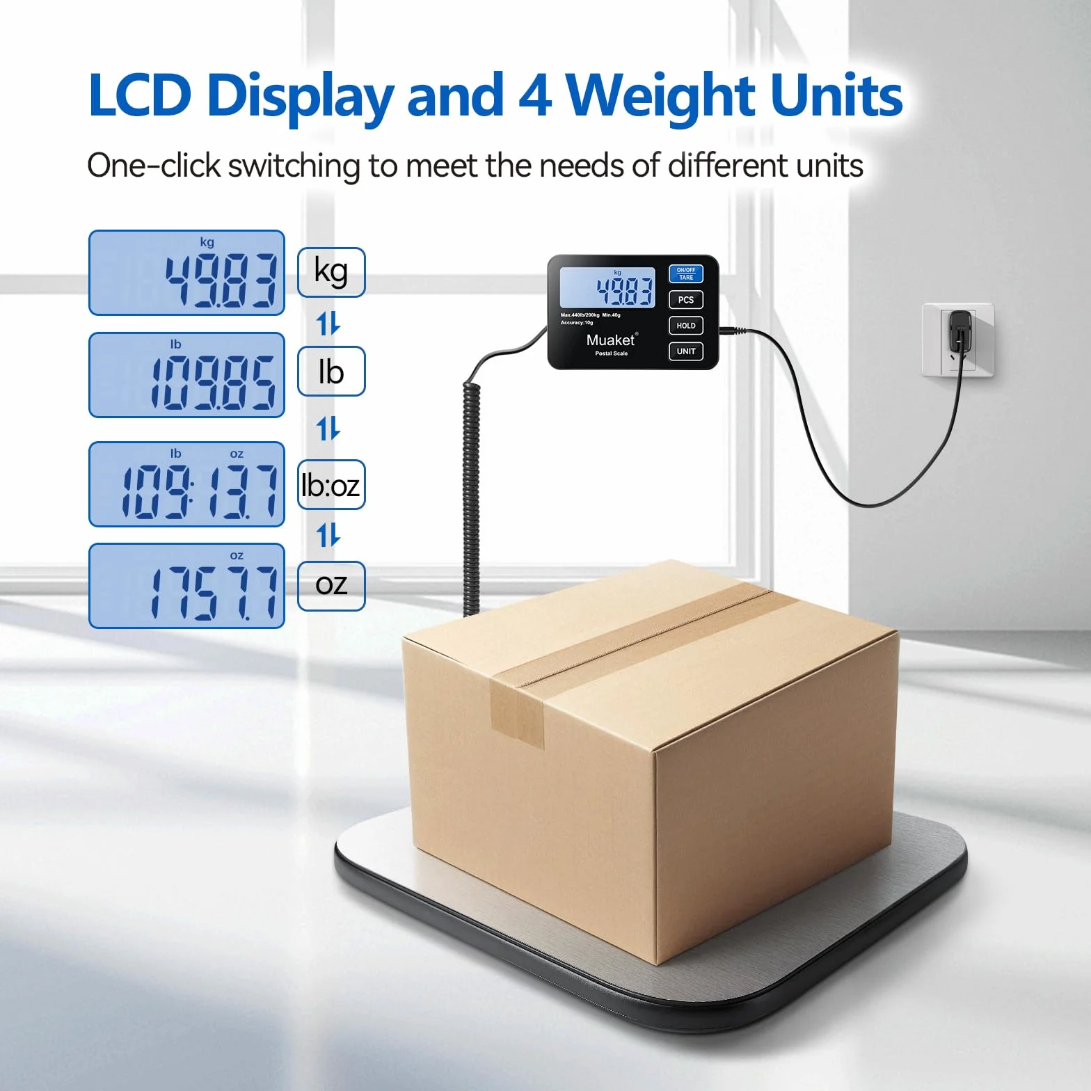 Balance Colis Numérique 200kg/10g, Pèse Colis Portable avec Fonction Hold/Tare, Écran LCD pour Bagage Maison Poste