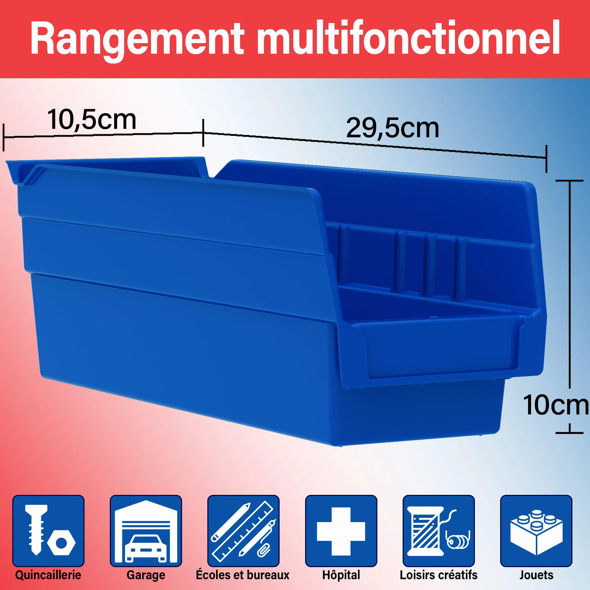 Akro-Mils Étagères en plastique 30120 bacs de rangement robustes 30,48 cm x 10,16 cm x 10,16 cm bleu paquet de 24