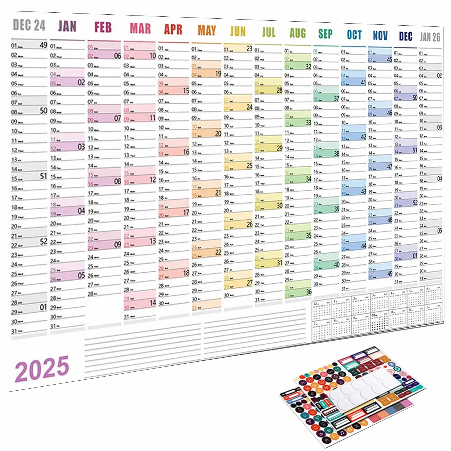 Calendrier Mural Annuel 2025 Cartonné Grand Format 74,2x52 Cm Arc En Ciels
