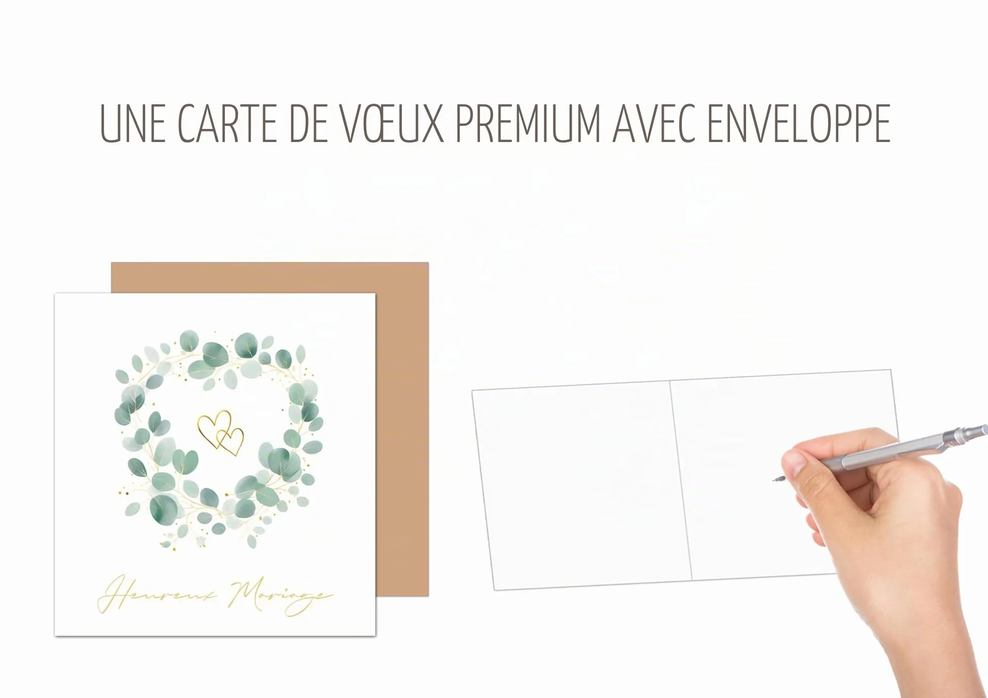 Edition Seidel Carte de vœux de mariage carrée de qualité supérieure avec enveloppe cœur eucalyptus HQ164 SW025