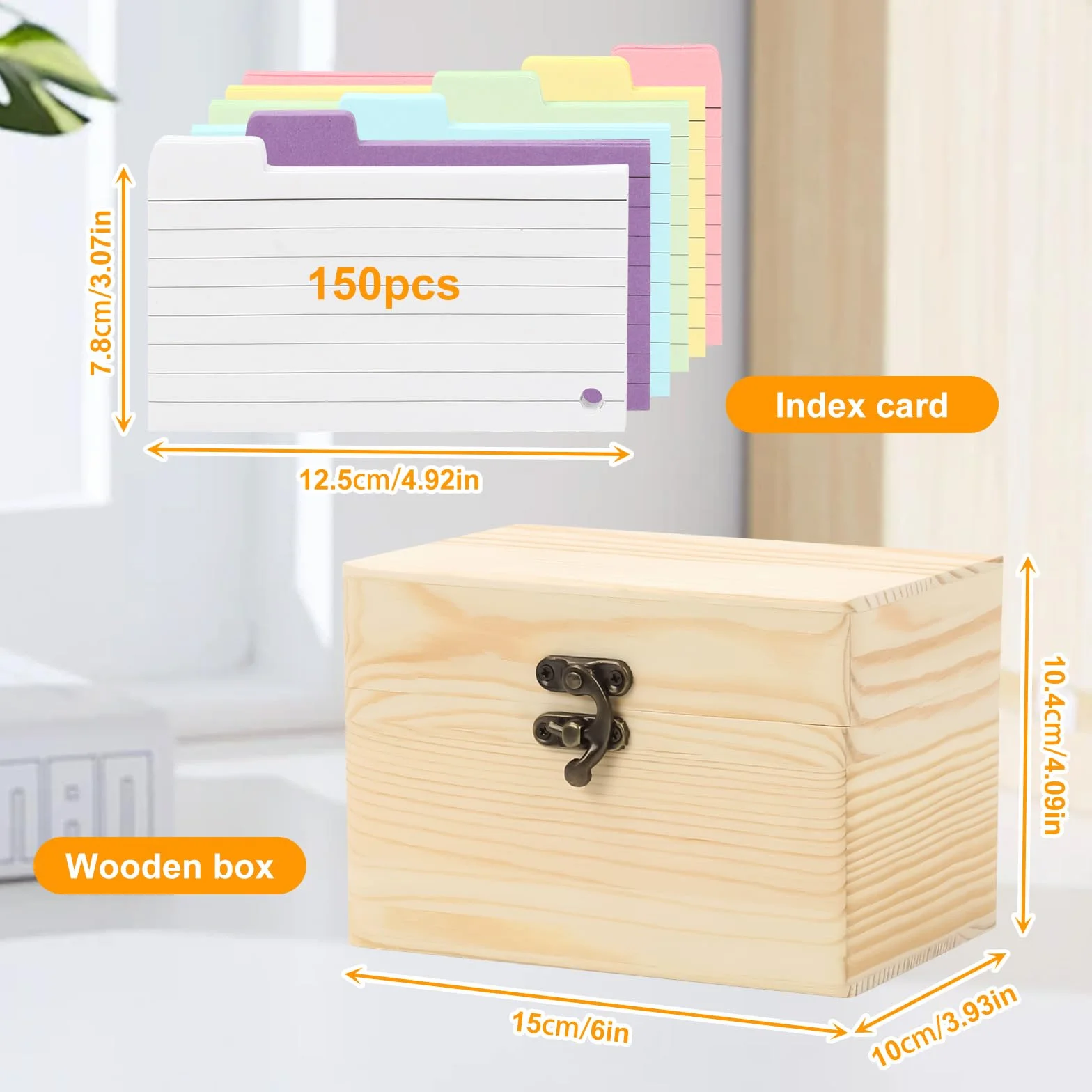 Caisse en bois A6 robuste 15 x 10,4 x 10 cm avec 150 jetons boîte de recettes pour voyage vocabulaire apprentissage