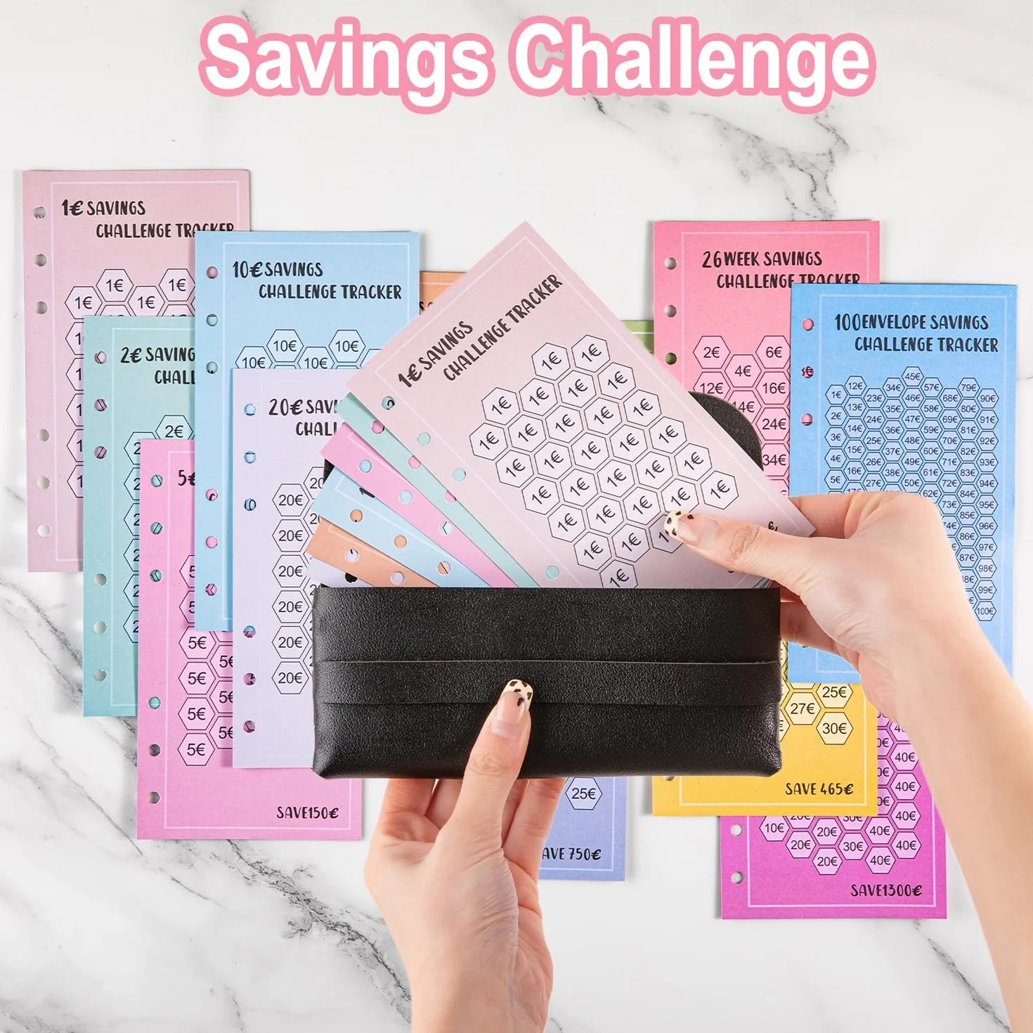 Classeur Budget Planner A6 48 Pièces Défi Économie d'Argent 1€ 2€ 5€ 10€ 15€ 20€ 25€ 30€ 30 Jours 26 Semaines 52 Semaines 100 Jours