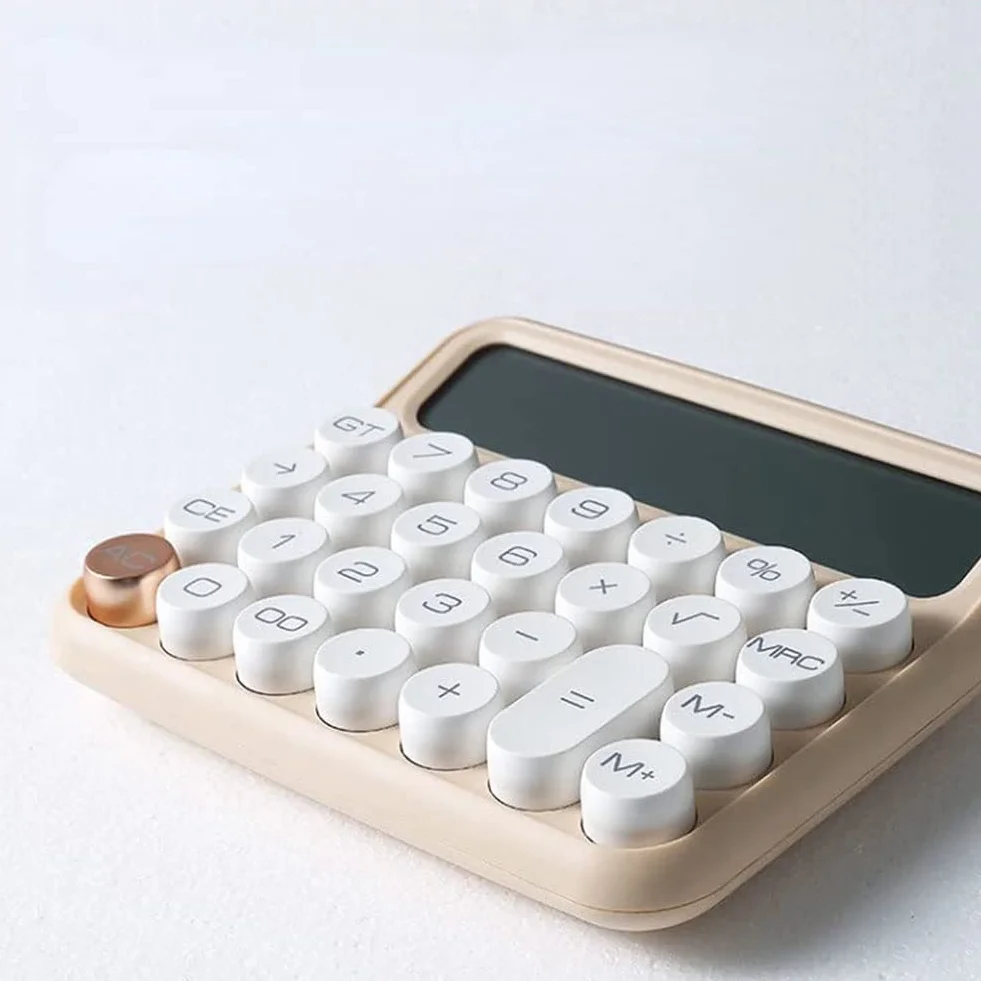Calculatrice Mécanique 12 Chiffres Grand Écran LCD Gros Boutons Beige