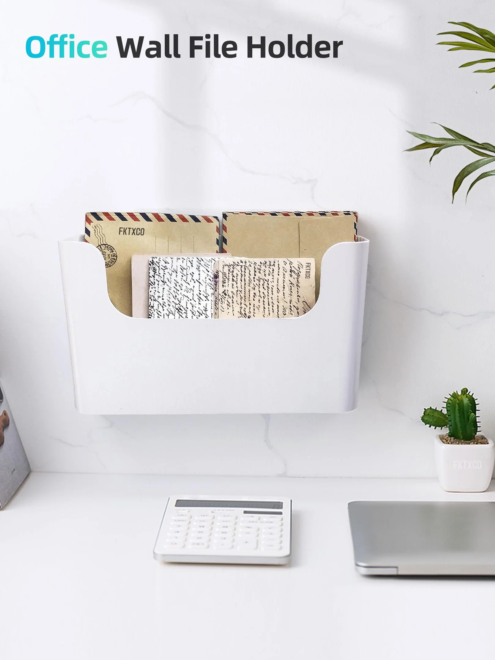 Support mural à suspendre sans perçage pour porte de bureau, poche unique en plastique blanc cassé