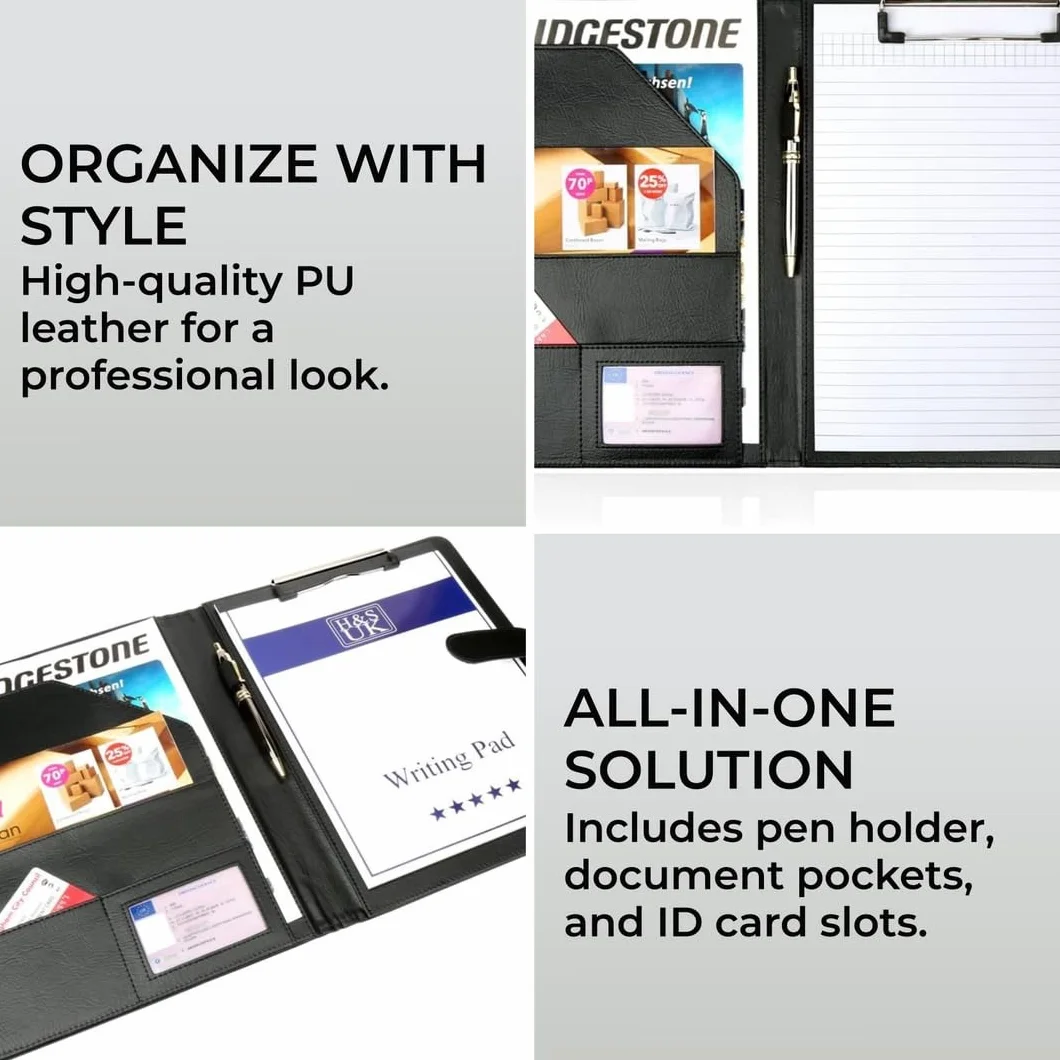 H & S A4 Porte-bloc Conférencier Bloc-notes Padfolio Legal Document Folio Coque Business simili cuir Sac Portefeuille Dépliant Presse papier