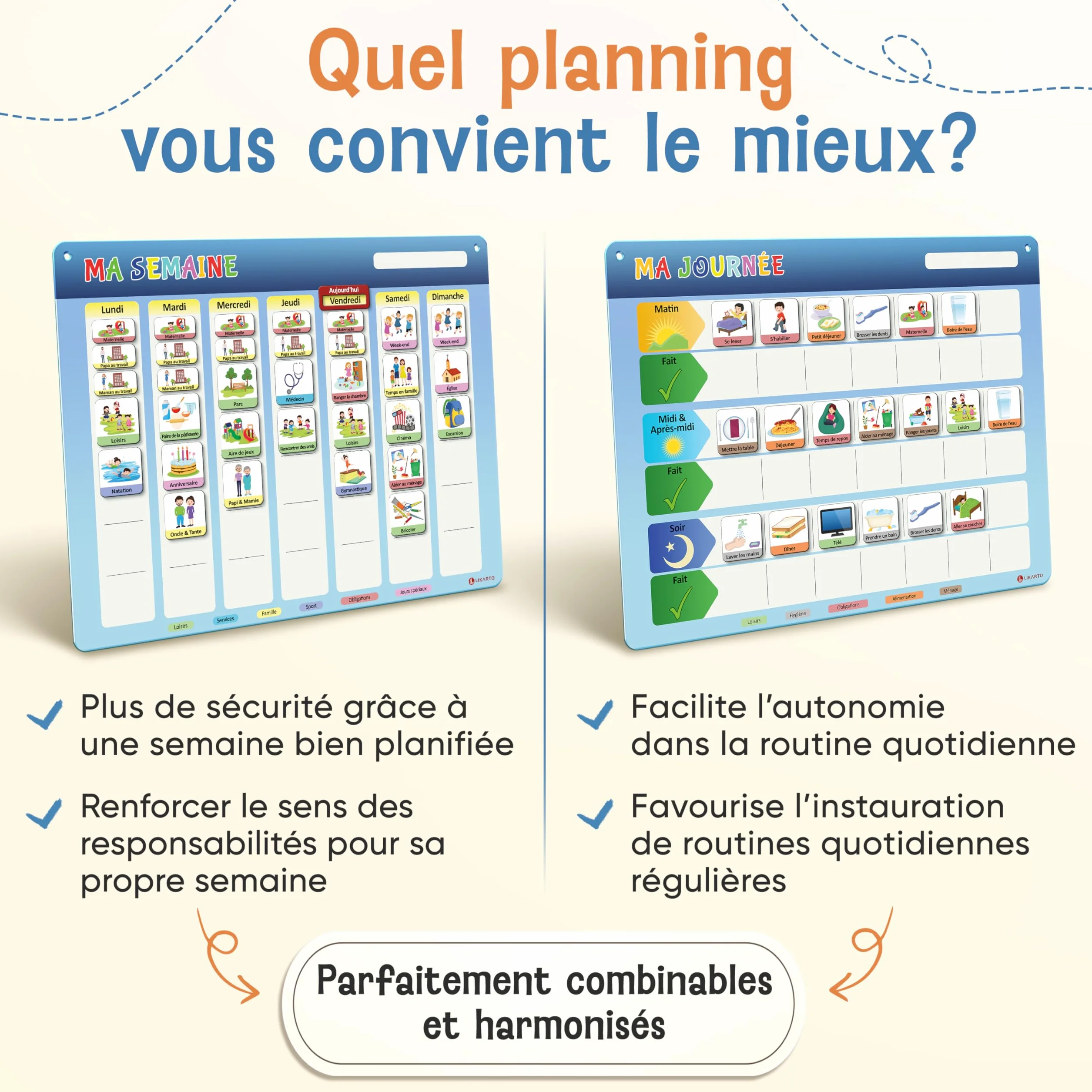LIKARTO Tableau magnétique Montessori Enfants avec 147 aimants - Planning journalier inscriptible effaçable