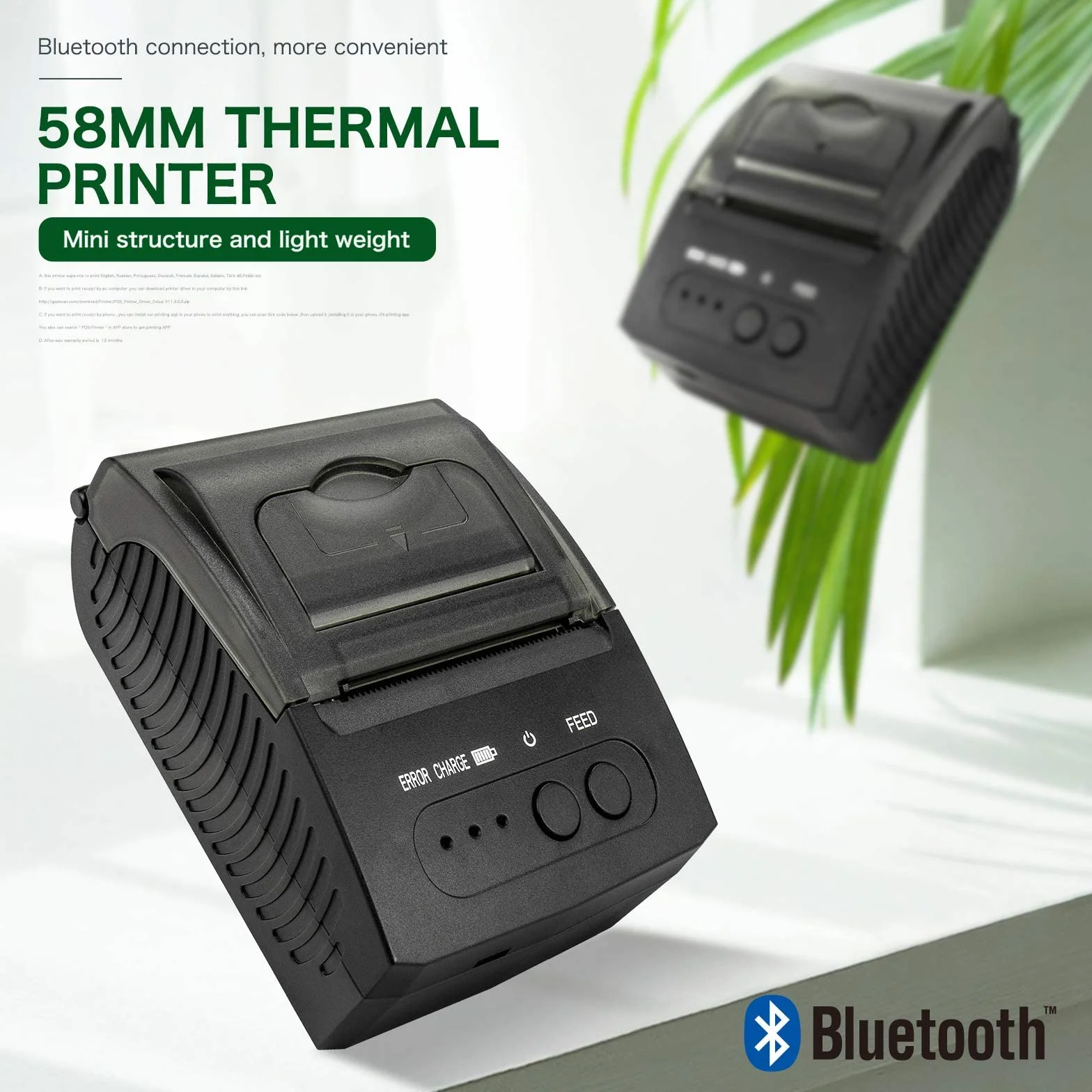 NETUM Imprimante de Reçus Bluetooth, Mini Imprimante Thermique Portable 58 mm Compatible Android/Windows