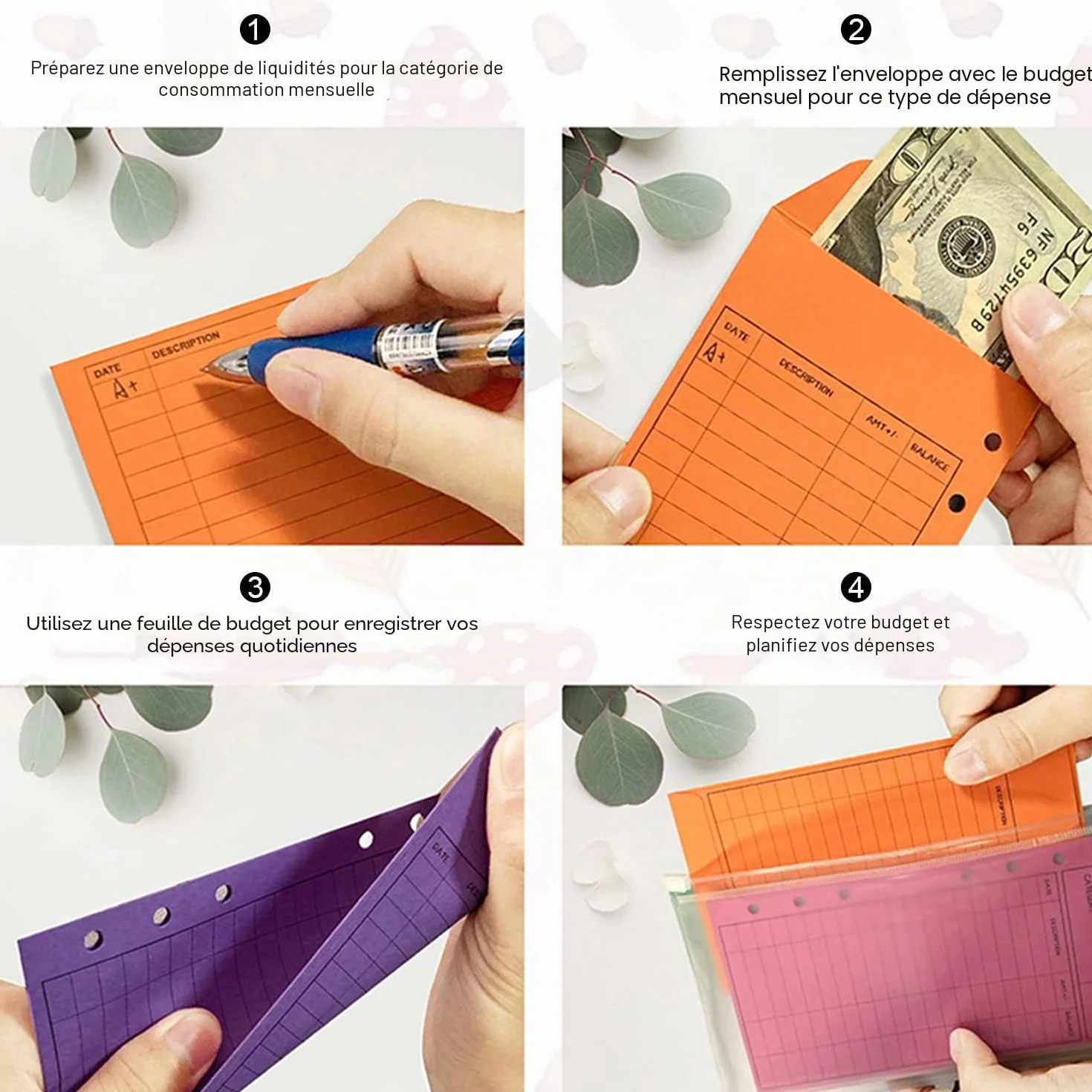 Lot de 12 enveloppes de budget colorées avec trou perforé, système épais pour économiser de l'argent, suivi des dépenses