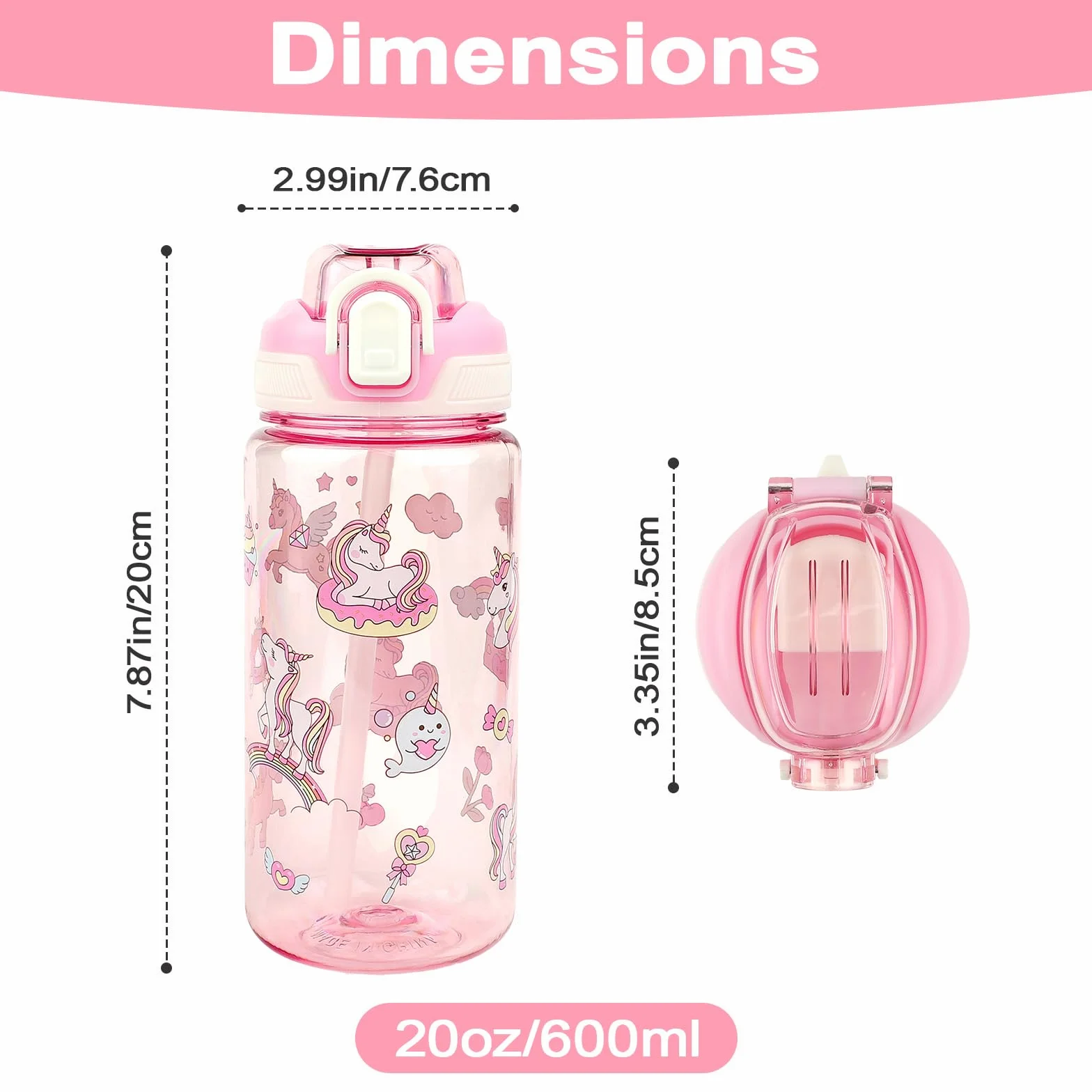 Gourde Enfant 600 ml Anti-Fuite Étanche sans BPA Bouteille Eau Licorne