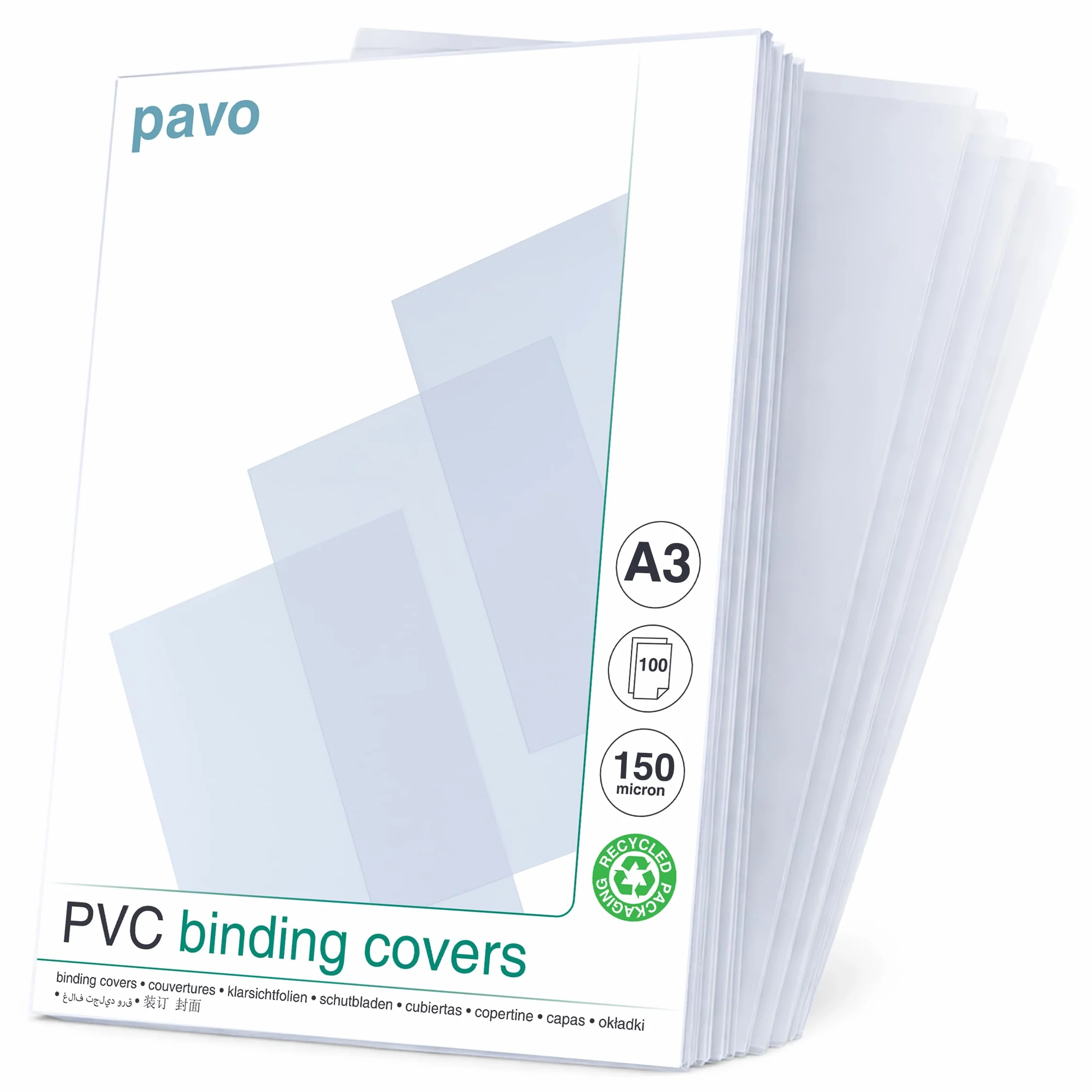 A3 150 microns Couvertures Reliure PVC Transparent Paquet de 100