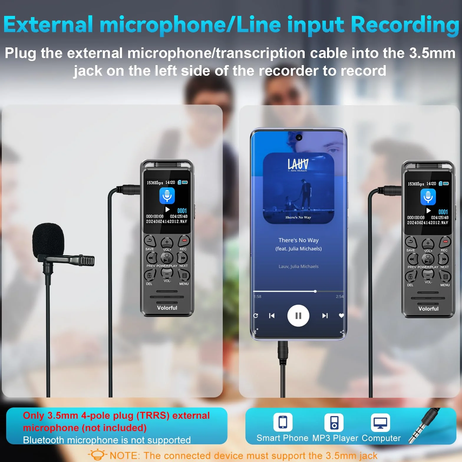 Enregistreur Vocal Numérique 80GB 70H avec Écran Couleur 1,44", Activation Vocale, Lecteur MP3, USB-C