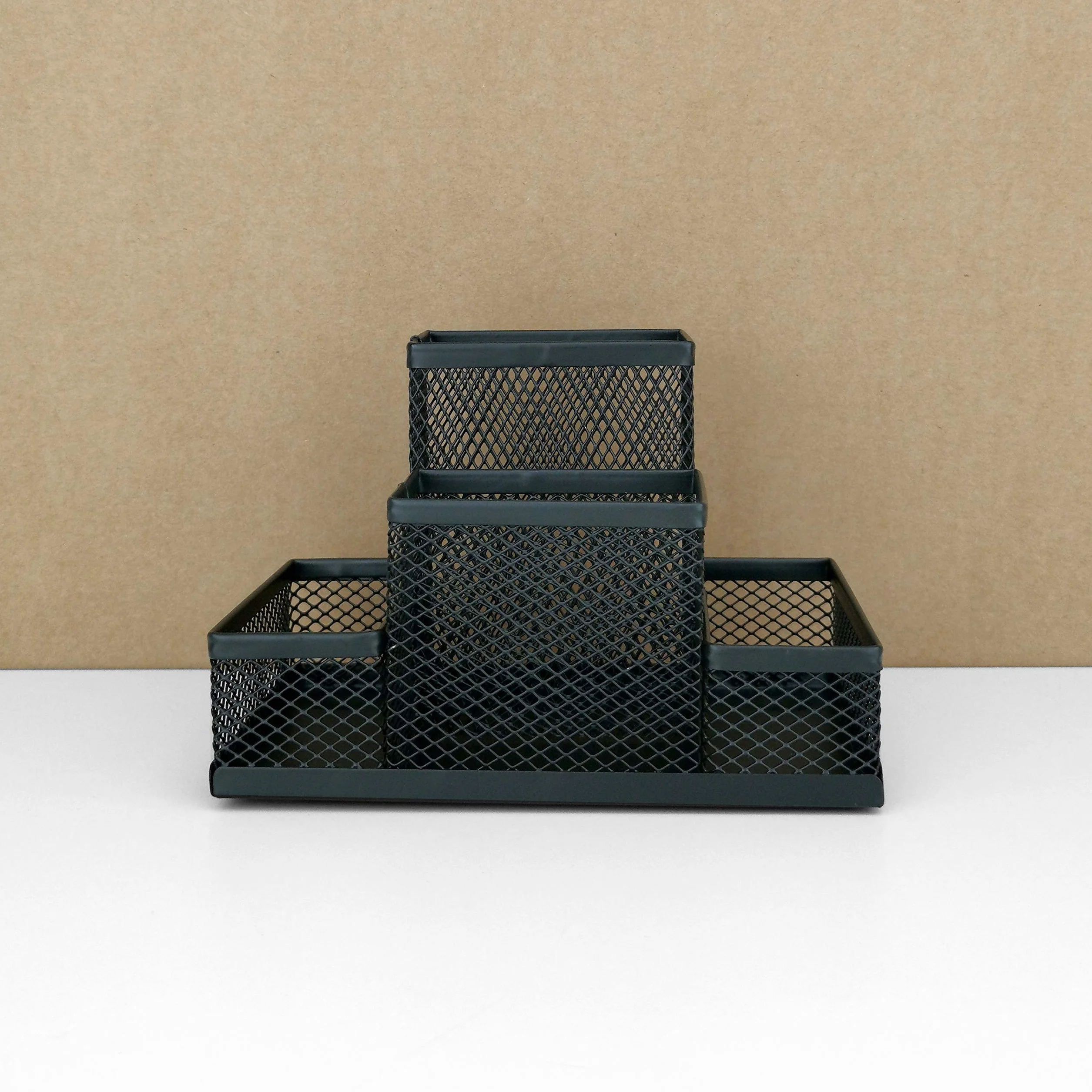 D.RECT Organiseur de Bureau Métal 103x154x103 mm Noir Pot à Crayons Porte-notes Rangement