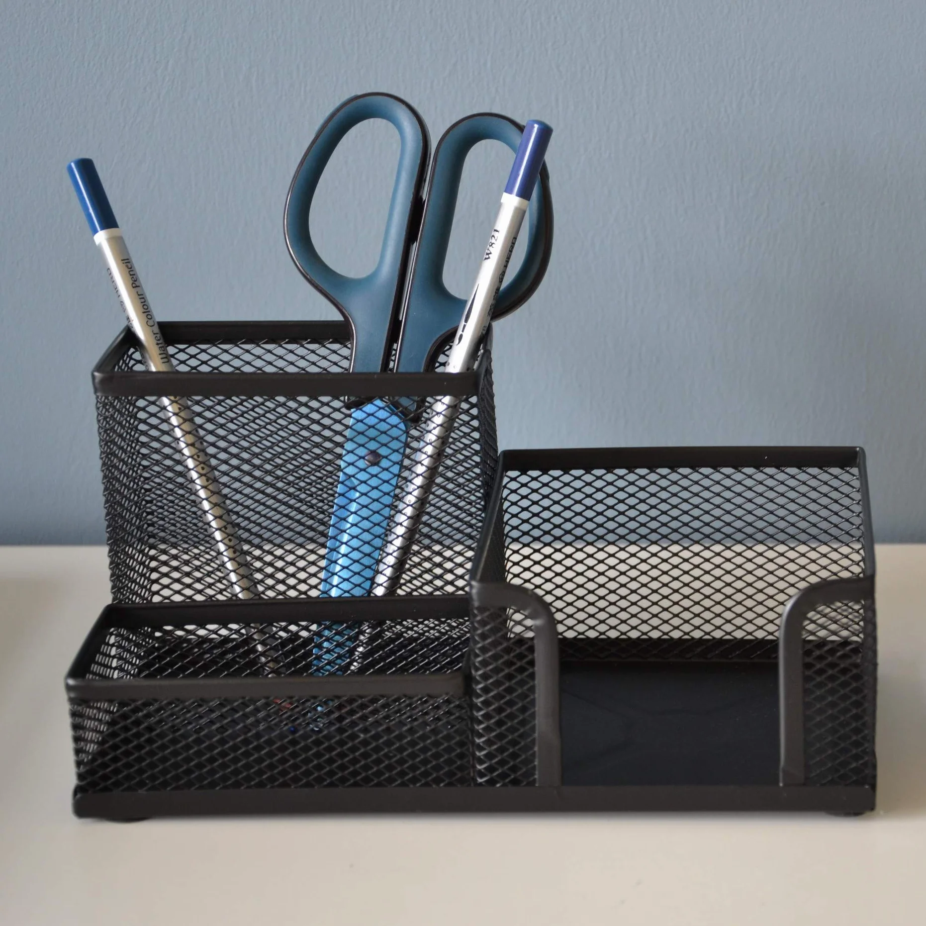 Organiseur de Bureau Métal Pot à Crayons Porte-Notes Maille 205 x 103 x 98 mm Noir