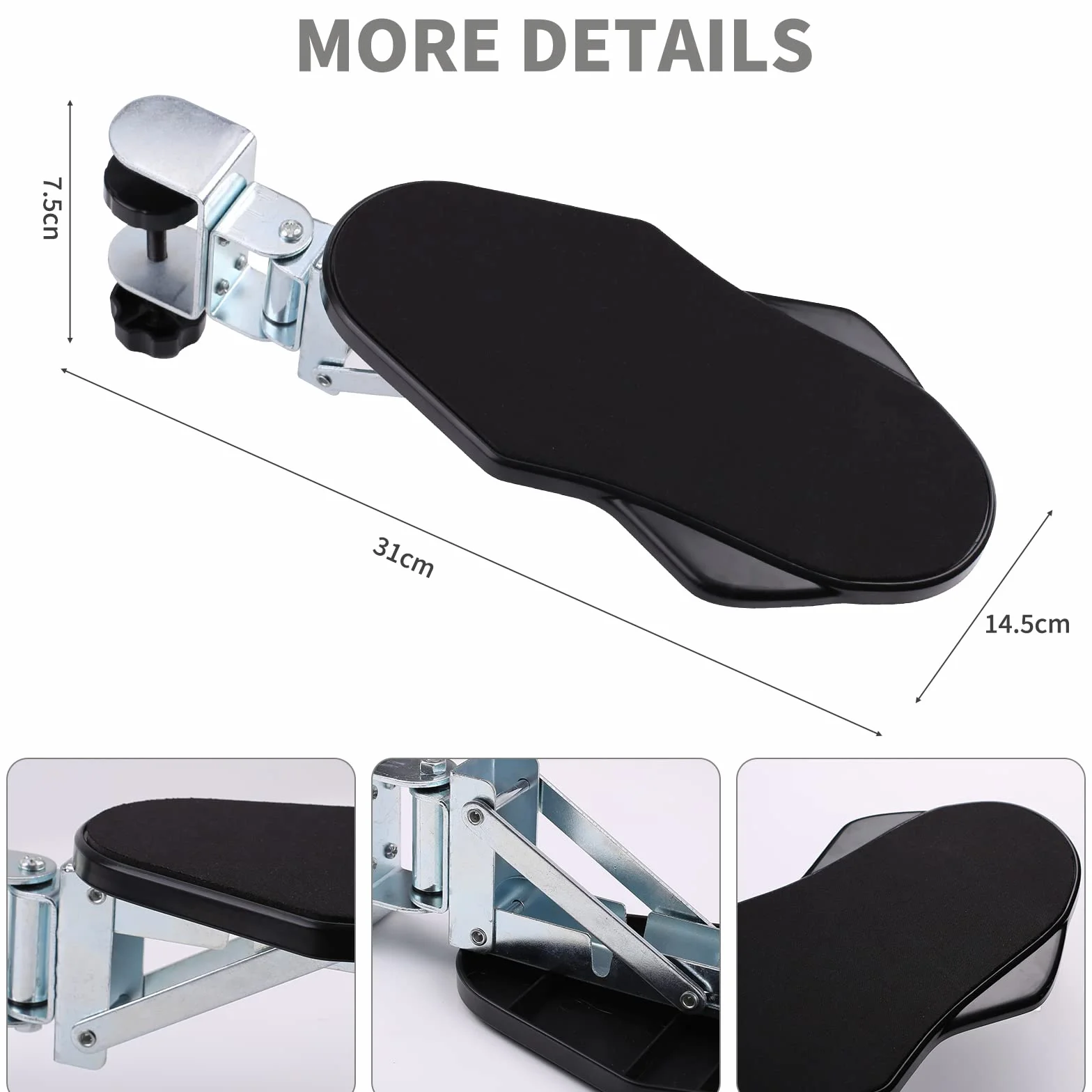 Repose Bras Ergonomique Bureau, Support Repose-poignet Rotatif 180°, Coude Support Extension Réglable Ordinateur Noir