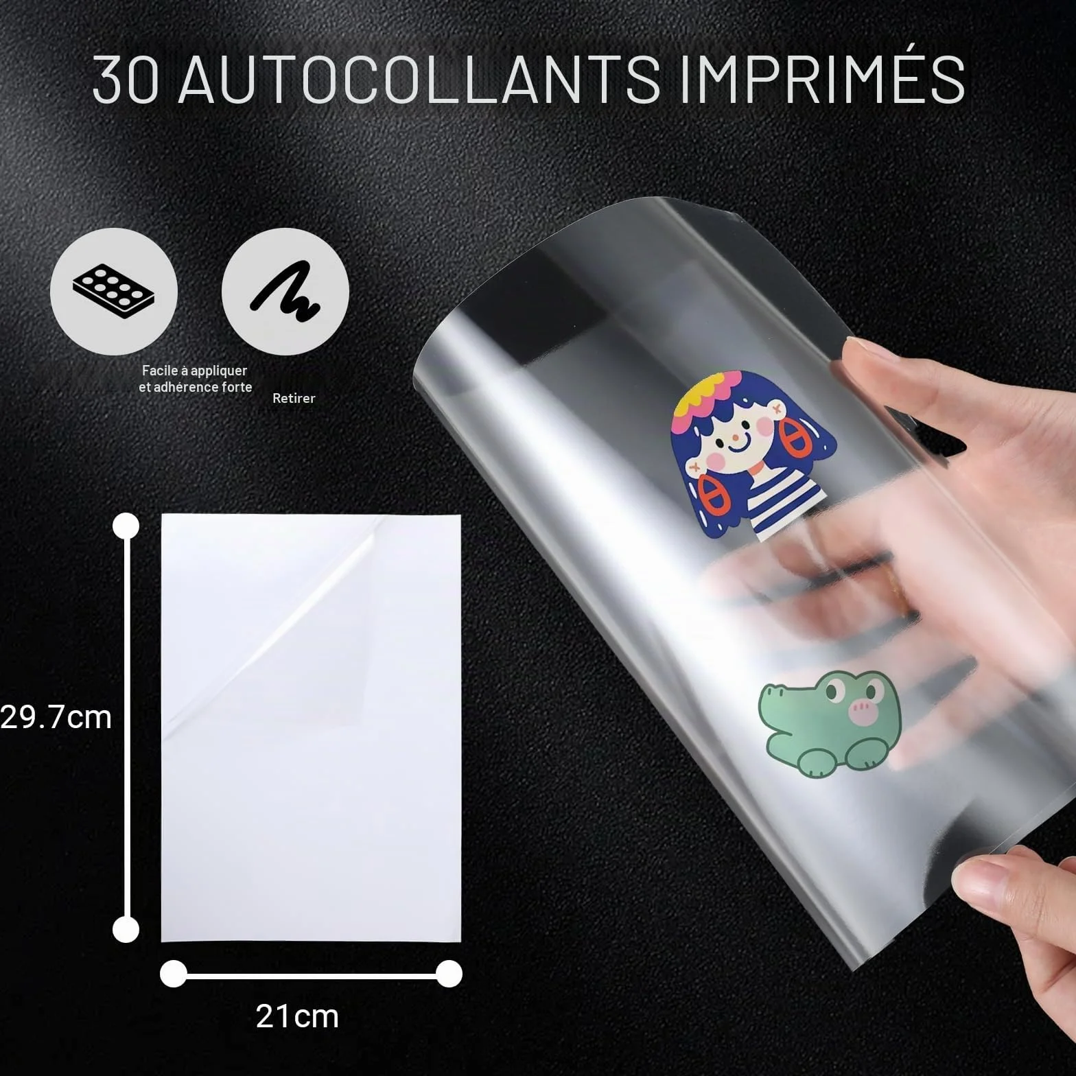Feuilles Papier Autocollant A4 Imprimables Étanches pour Inkjet/Laser Autocollants Transparants/Blancs DIY
