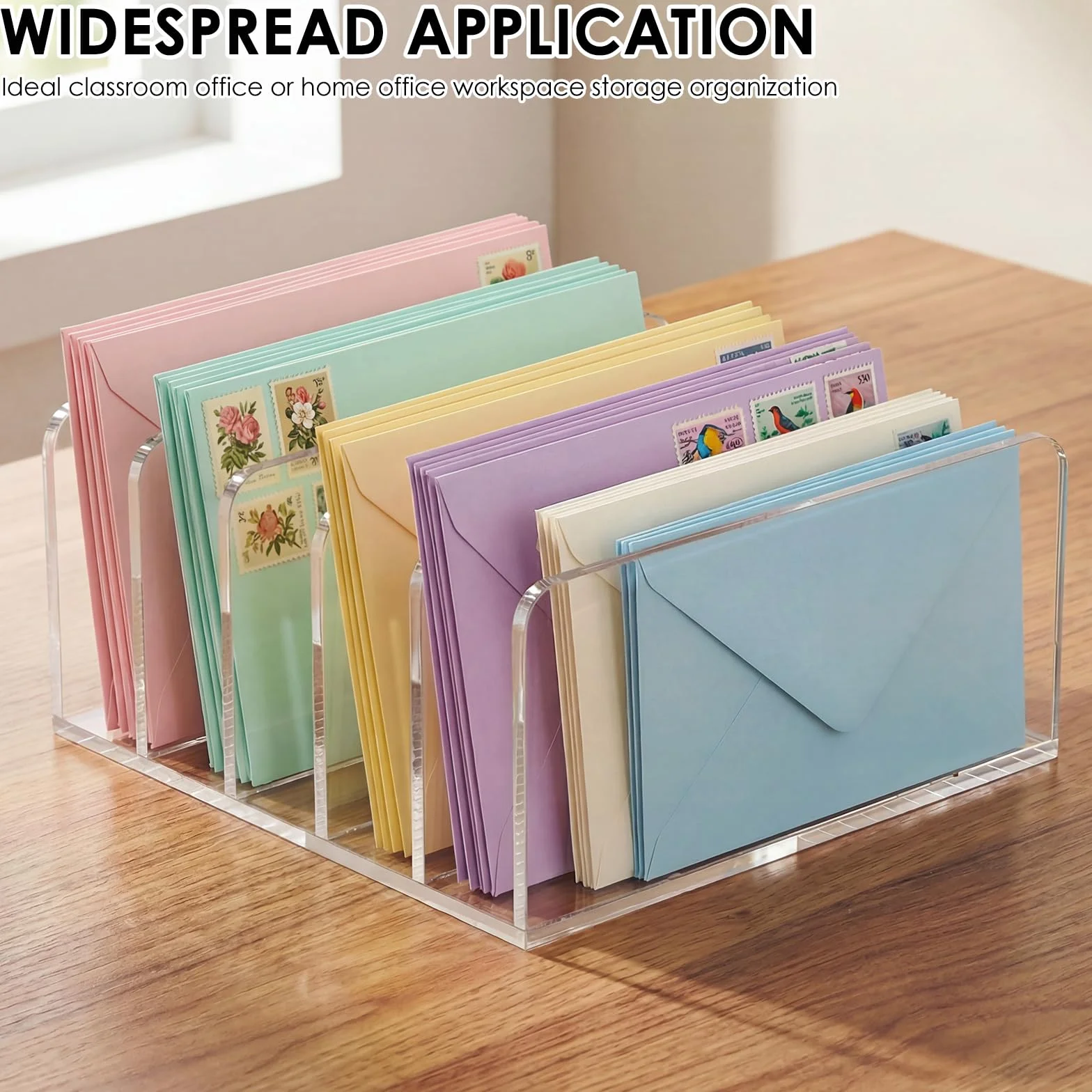 Trieur de Courrier en Acrylique 2 Pièces Letter Holder 5 Compartiments Organiseur de Bureau Transparent