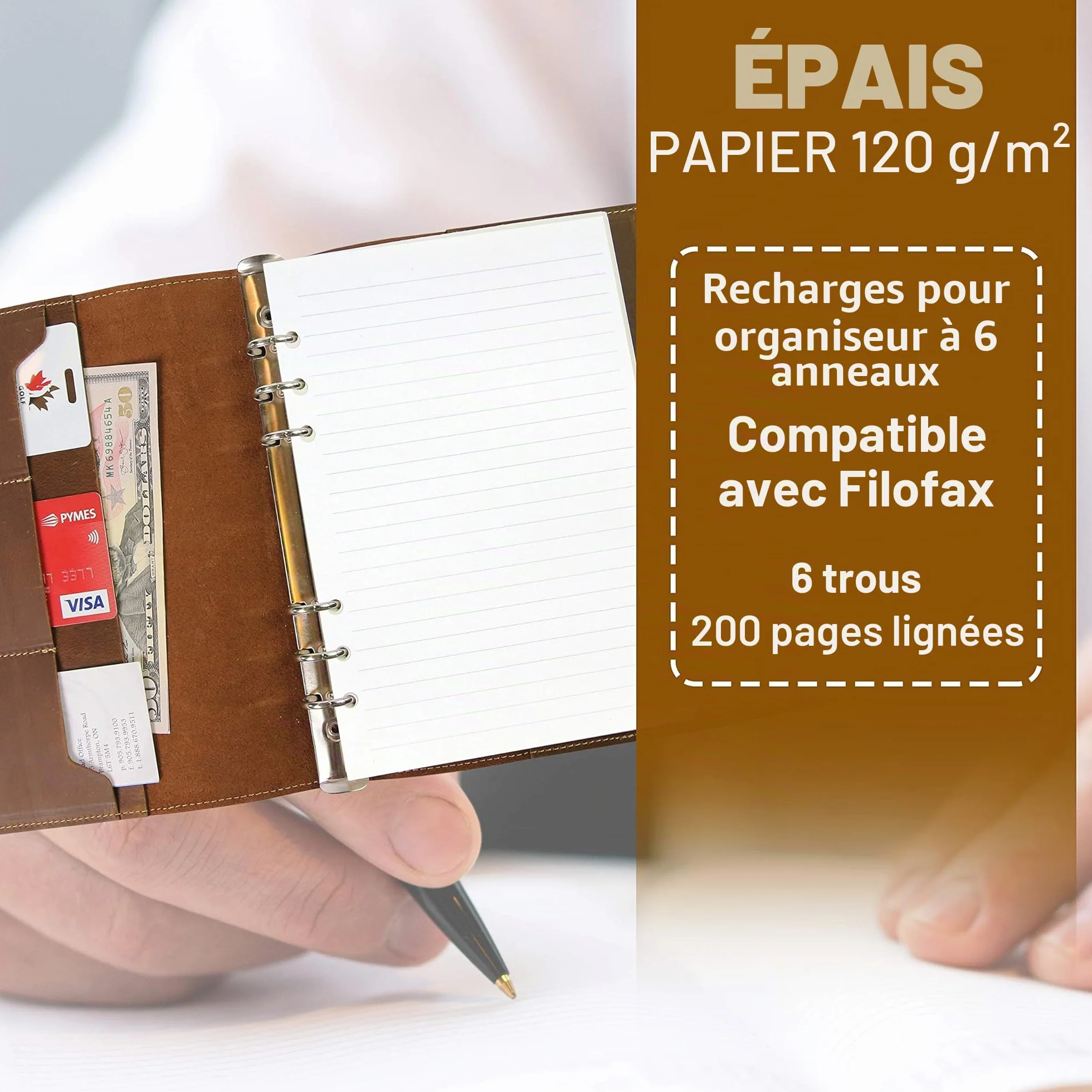 Wanderings Planificateur Classeur A5 6 Anneaux Recharges Lignées 120 GSM Crème 14,2 x 21 cm Compatibles Filofax