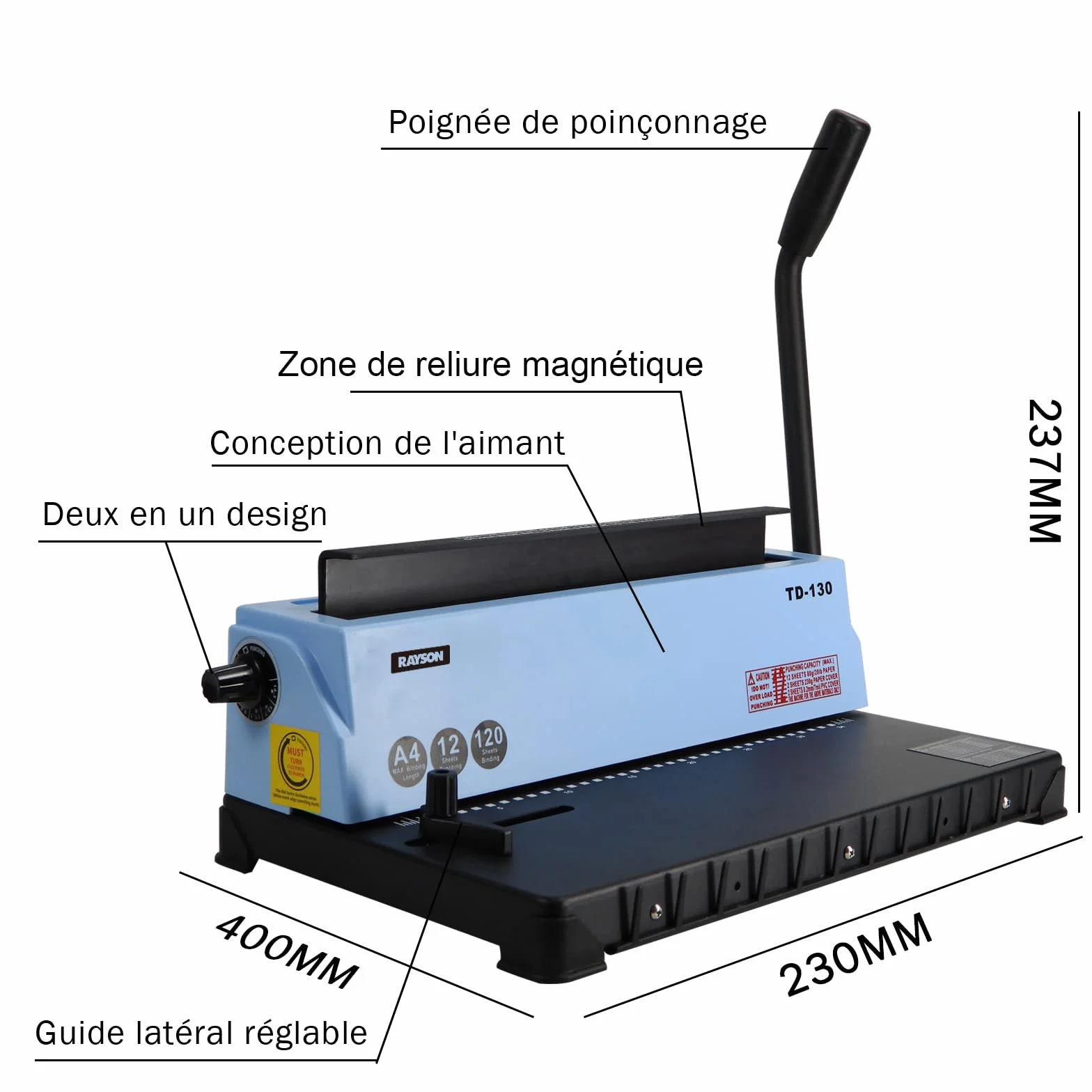 RAYSON Relieuse Spirale Métallique TD-130 34 Trous 120 Feuilles Pas 3:1 Consumabiles