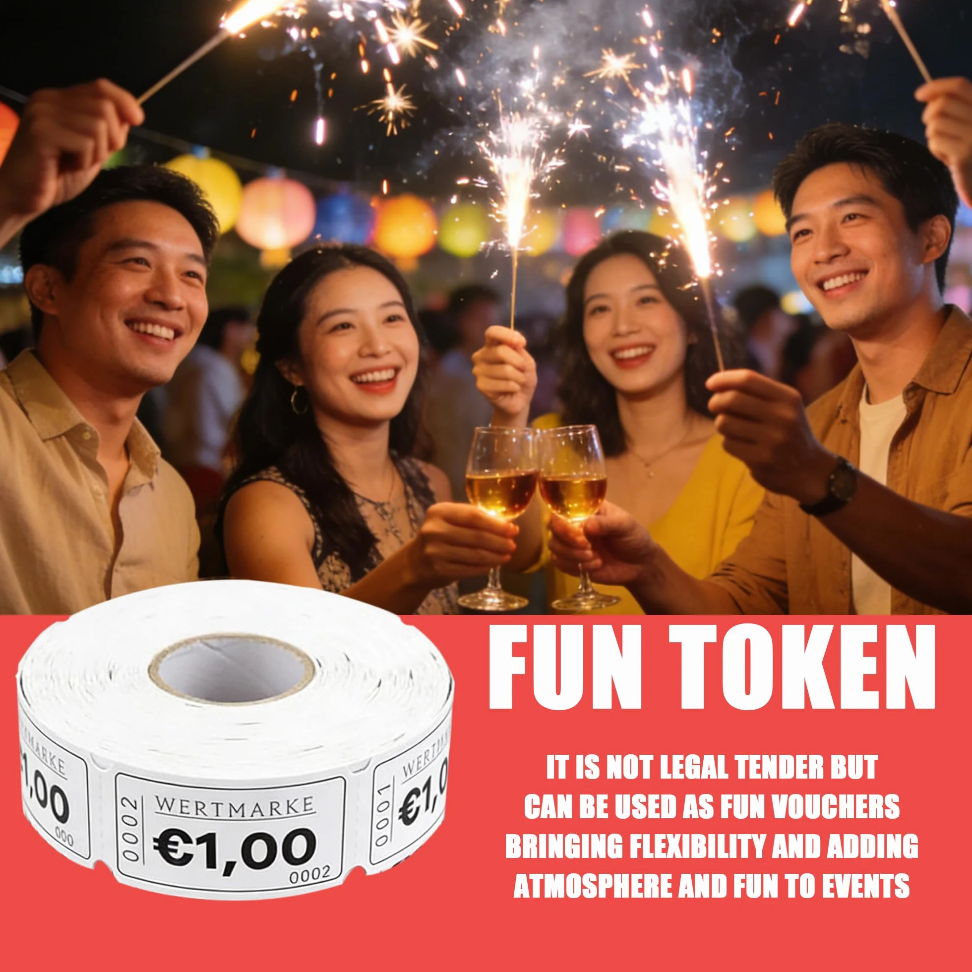 Rouleau de Jetons 1000 pcs Jetons Buvette de Valeur Déchirable Ticket Repas Alimentation à Numéro Consécutif