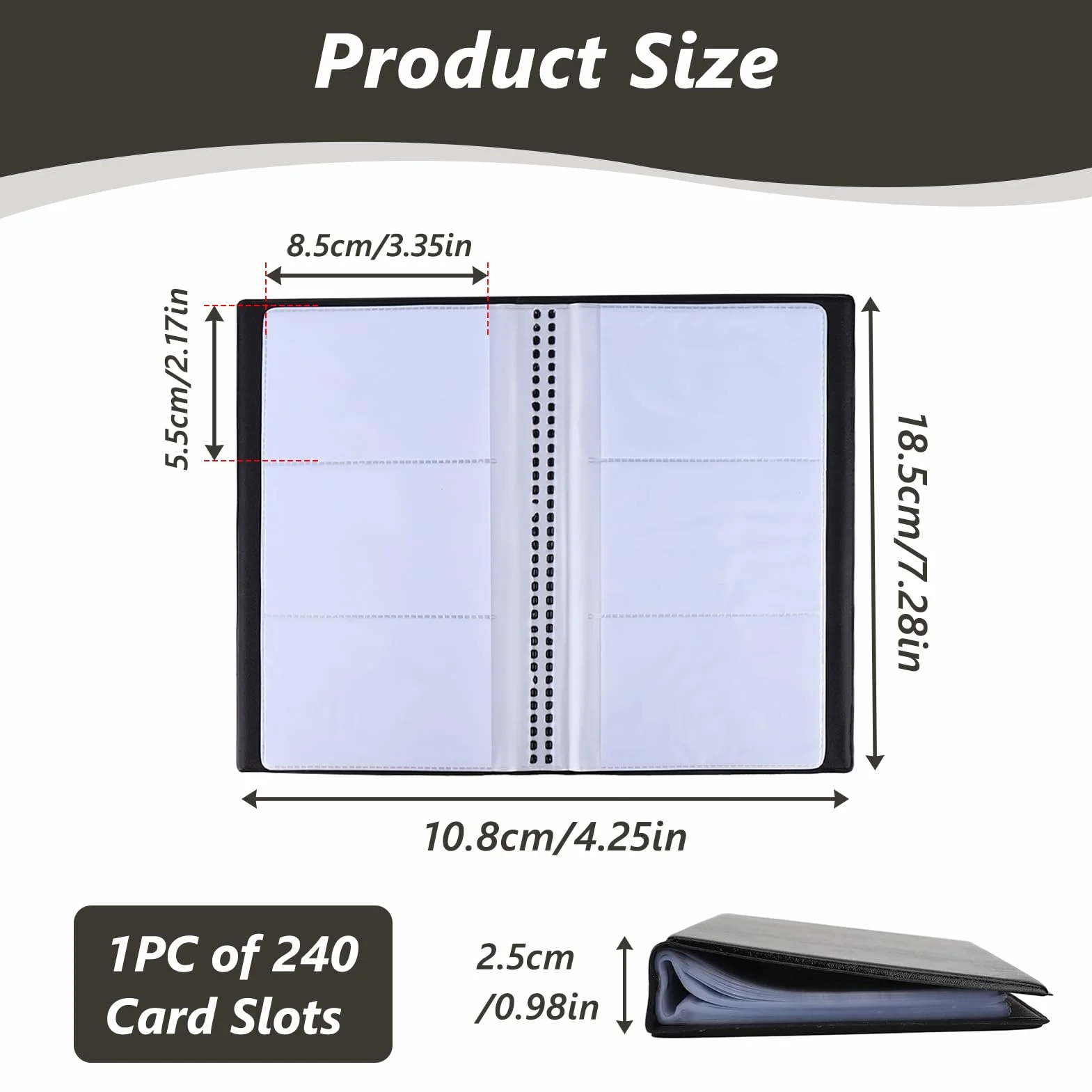 Porte Cartes de Visite 240 Emplacements, Classeur de Rangement en Cuir PU, Album Carte PVC Rigide