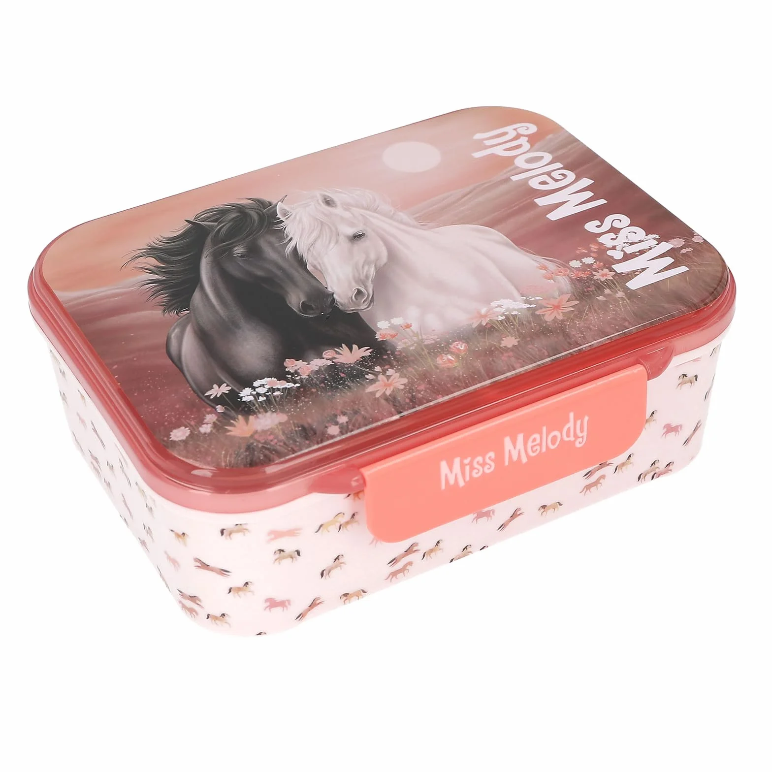 Depesche Miss Melody Blossom Pony Boîte à goûter Rose pâle 3 Compartiments Couvercle Rabattable