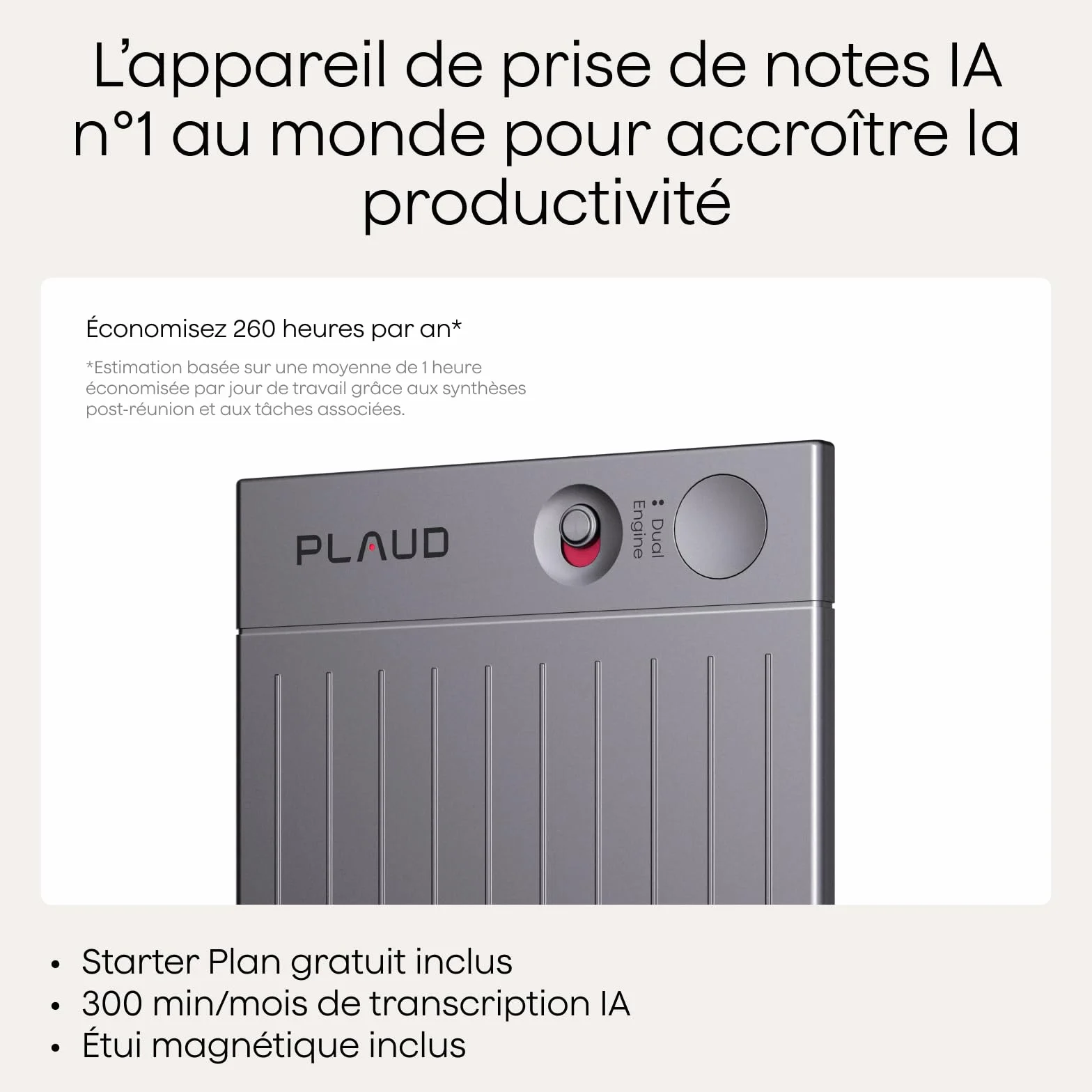 Plaud Note Enregistreur Vocal IA avec Étui Dictaphone Numérique Transcription Résumé 112 Langues Conférences Réunions