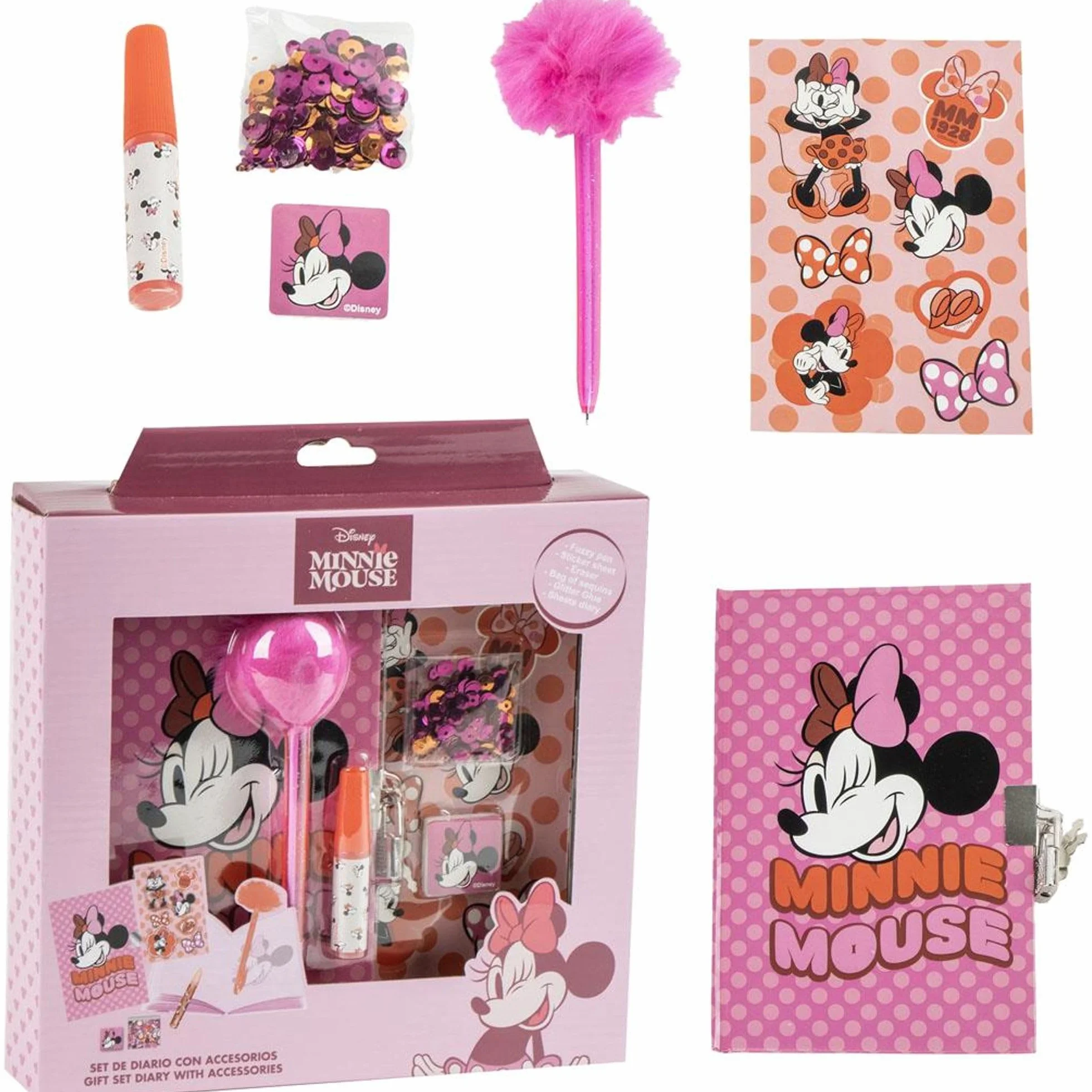 Journal Set Minnie - Journal enfant avec Fuzzy Pen, autocollants et accessoires Minnie Mouse pour filles créatives