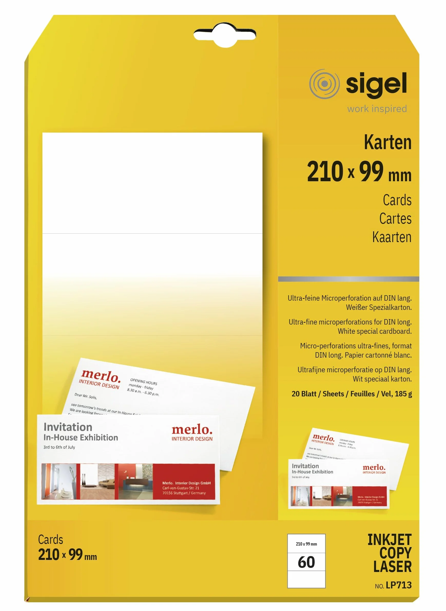 SIGEL Lp713 Lot de 60 Cartes de Correspondance Pc, Dl (1/3 A4), Blanches