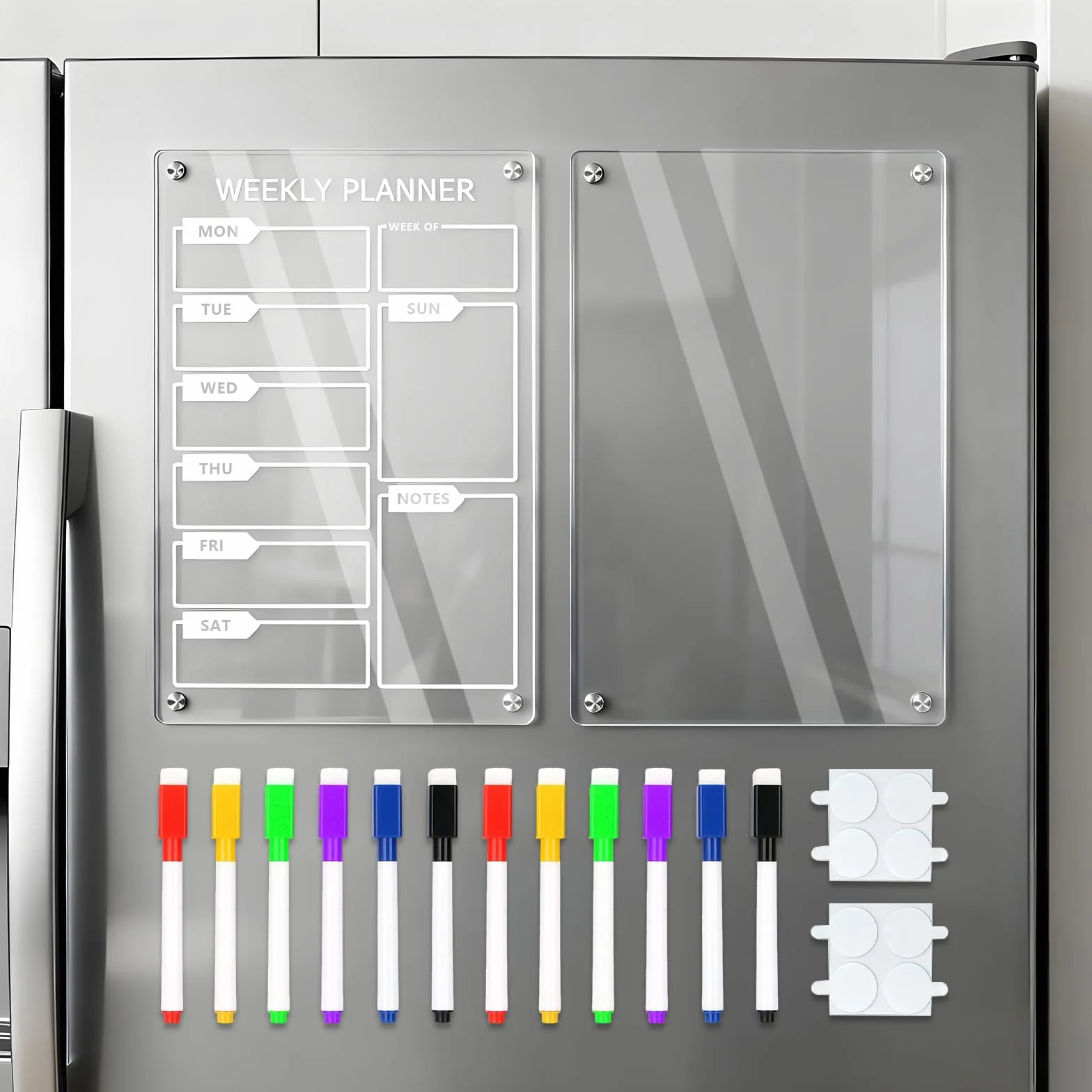 Tableau Frigo Magnétique Transparent A4 Effaçable avec 12 Marqueurs Couleurs