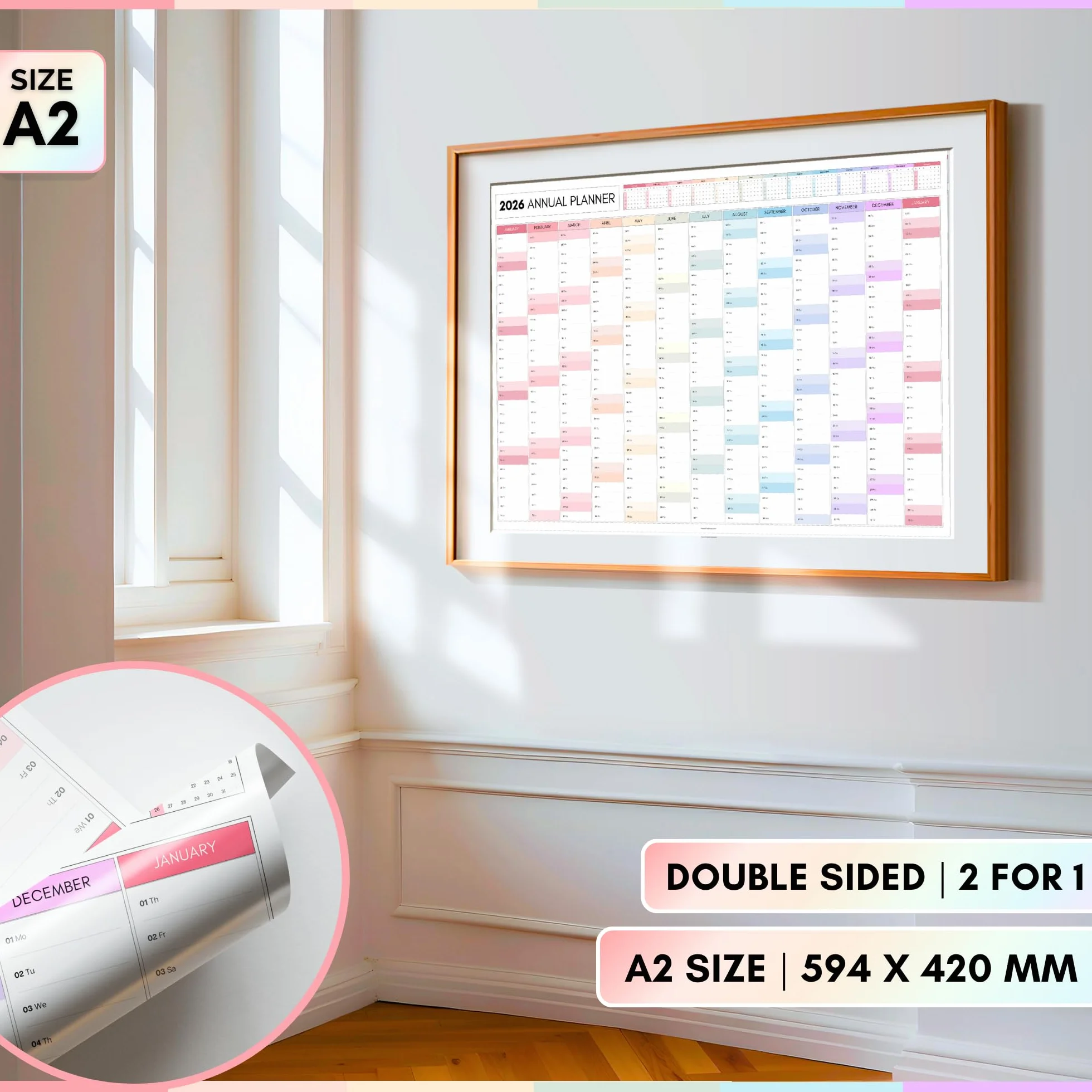 Planificateur mural mensuel 2026 A2 60x42 cm double face calendrier annuel organiseur bureau école