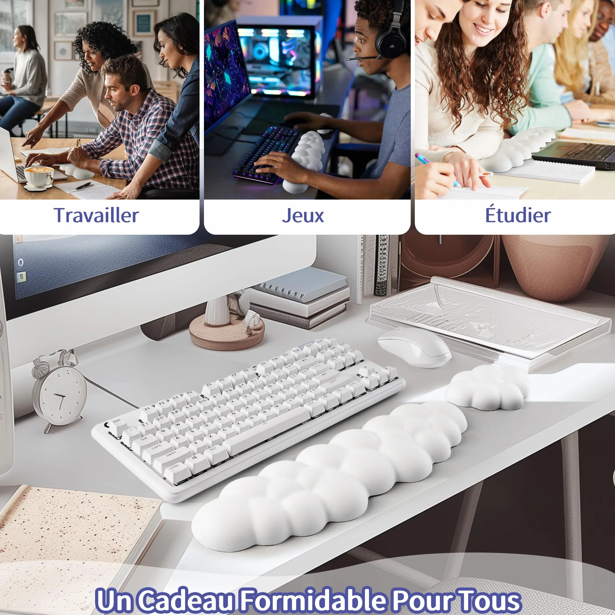 Repose-poignet ergonomique en forme de nuage pour clavier et souris, mousse à mémoire de forme, cuir synthétique