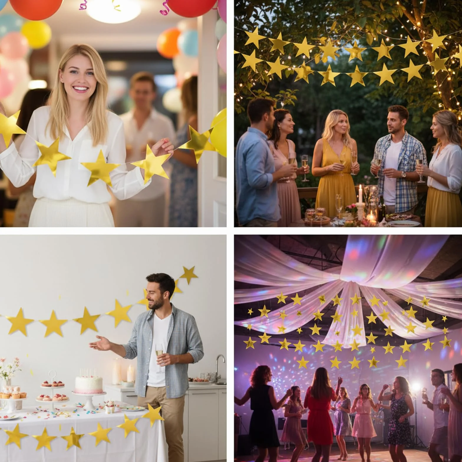 Lot de 40 étoiles décoratives en papier scintillantes dorées brillantes des deux côtés