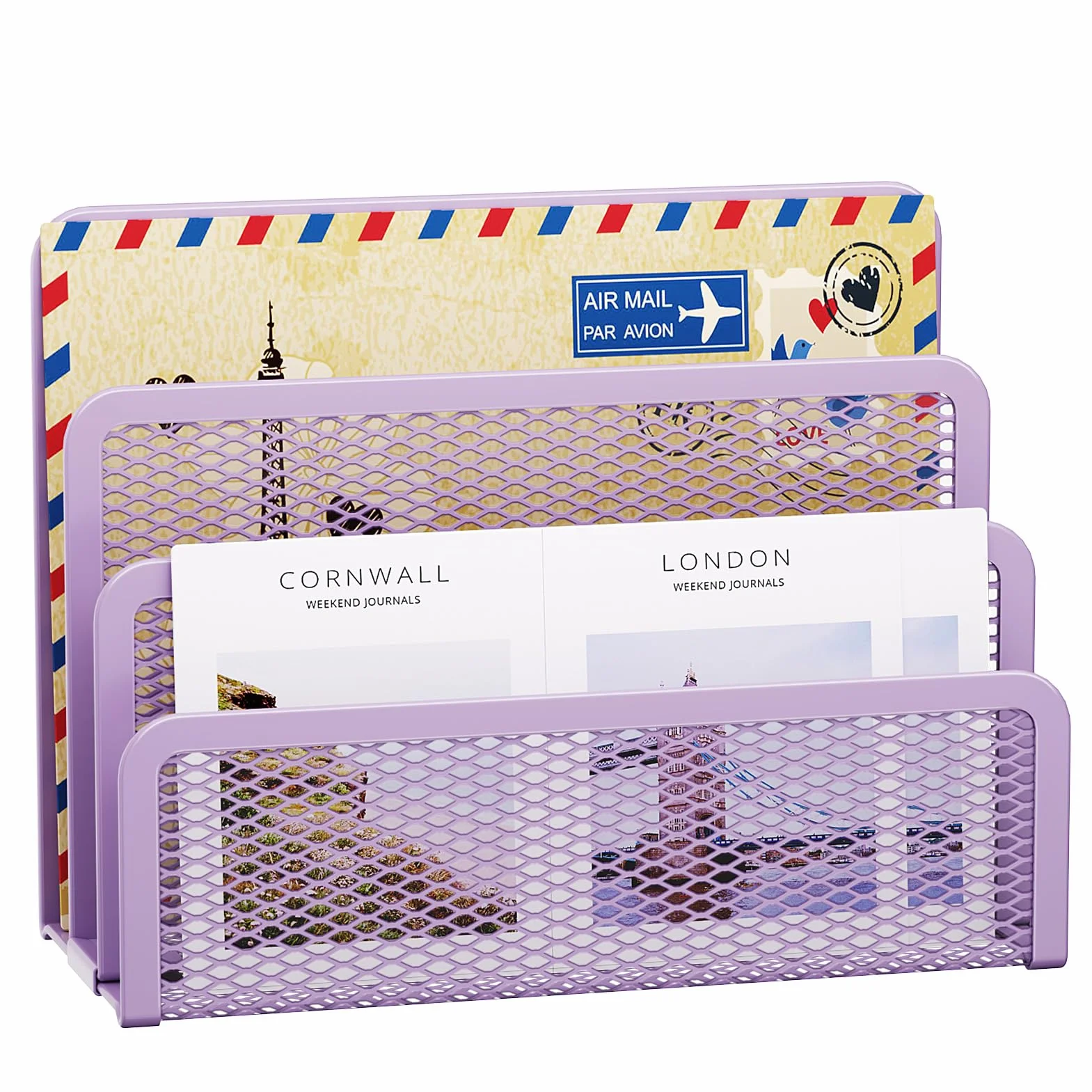 Marbrasse Organiseur de courrier métallique 3 emplacements porte-lettres violet