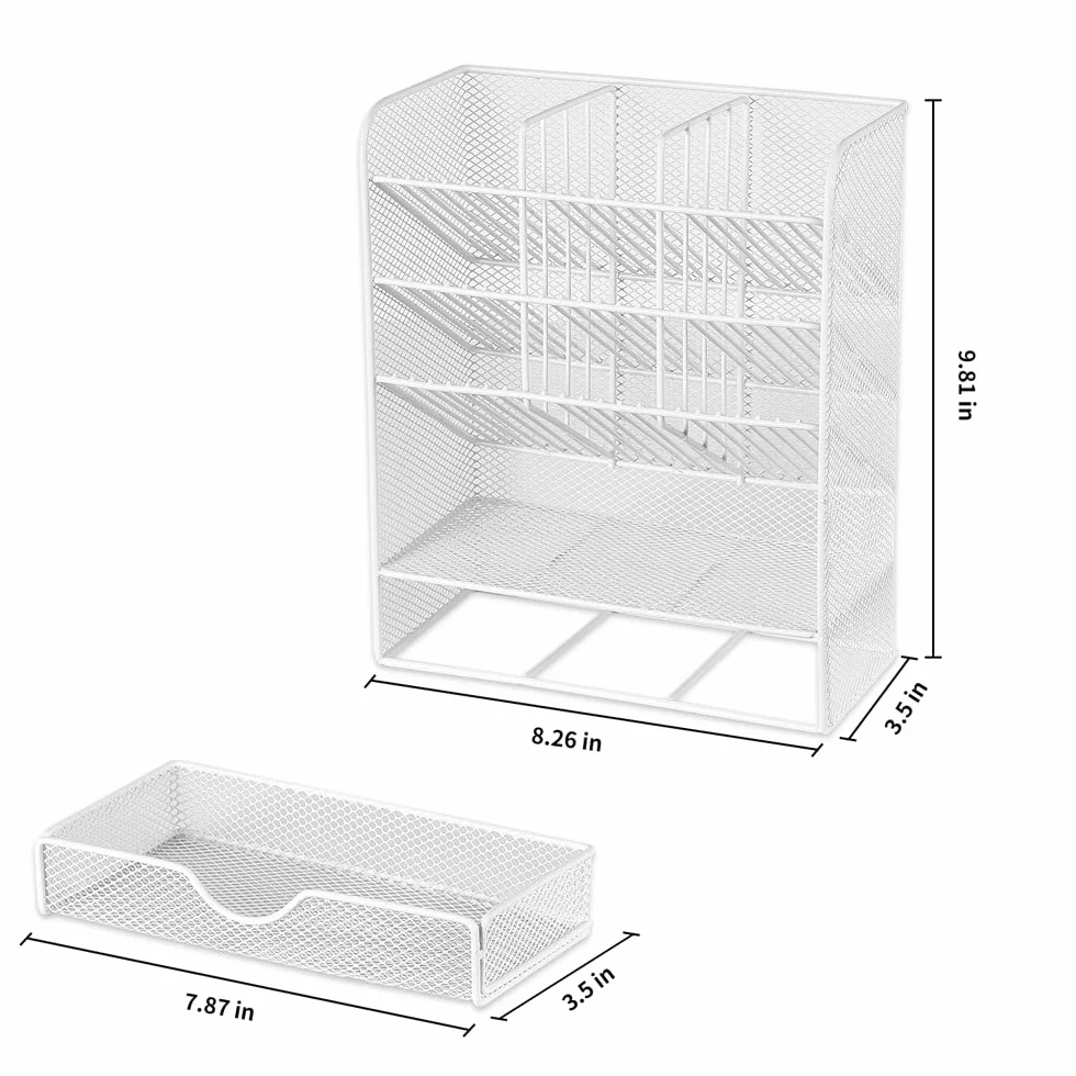 Pen Holder Desk Organizer with 10 Compartments and 1 Drawer White