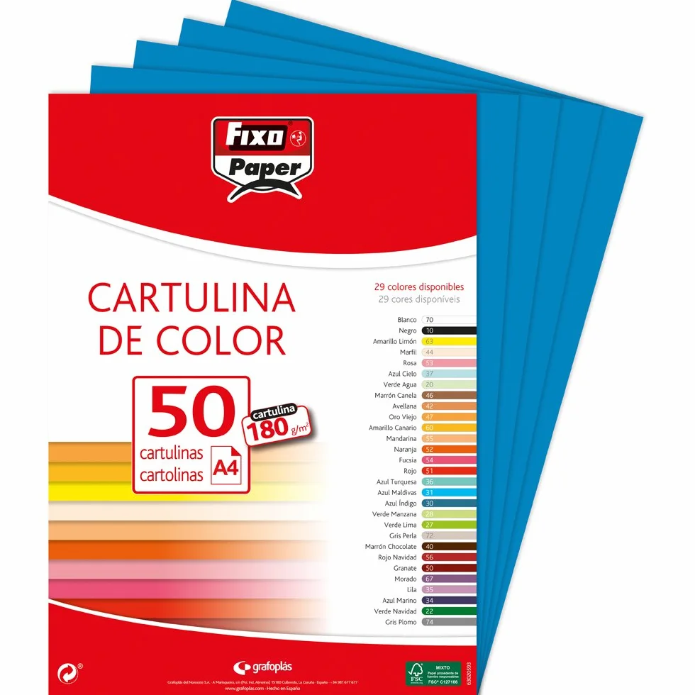 Fixo Papier Cartonné A4 Bleu Indigo 180 g Lot de 50 Feuilles