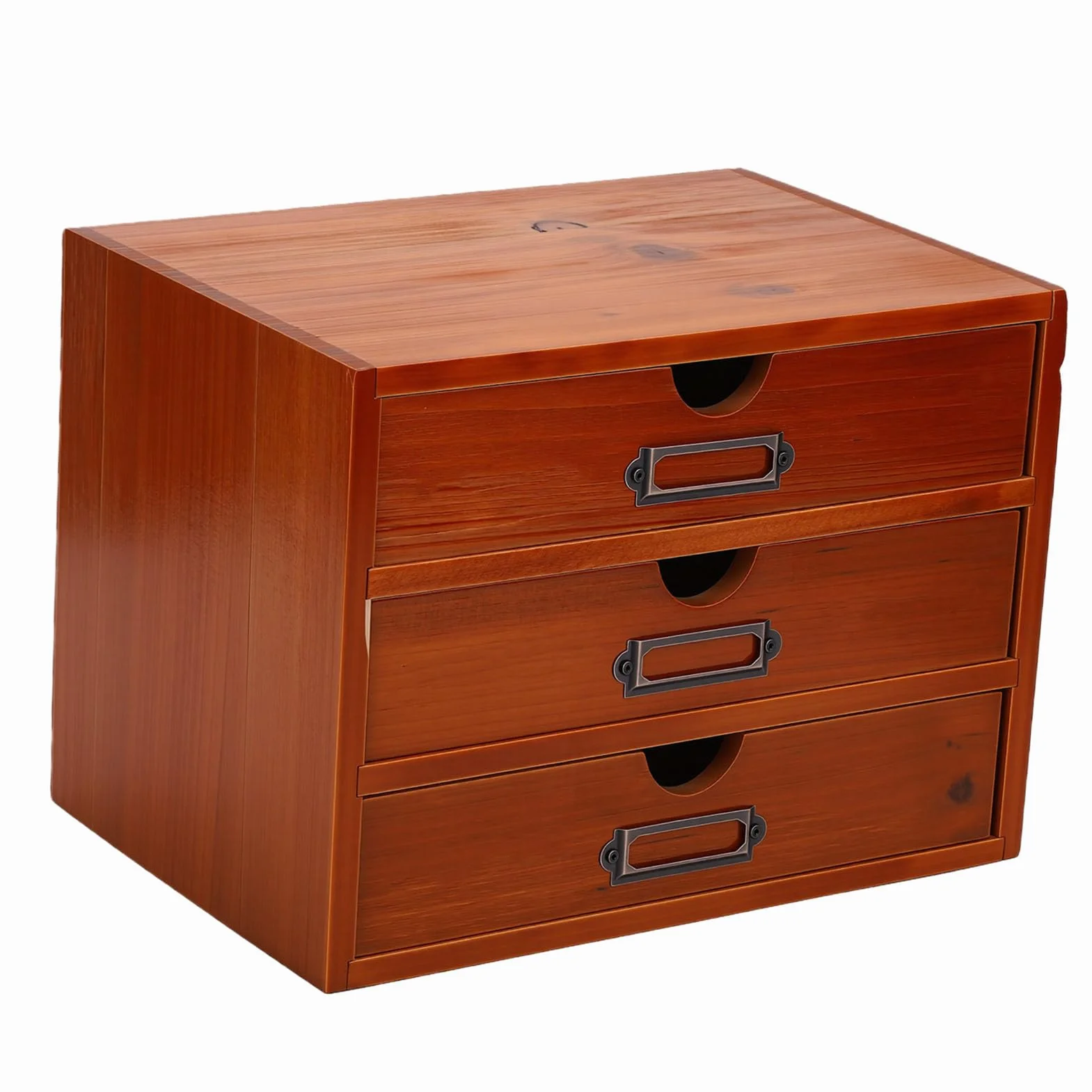 Haofy Organiseur de Bureau à 3 Tiroirs, Armoire d'Apothicaire Empilable Vintage, Boîte de Rangement en Bois Marron Foncé