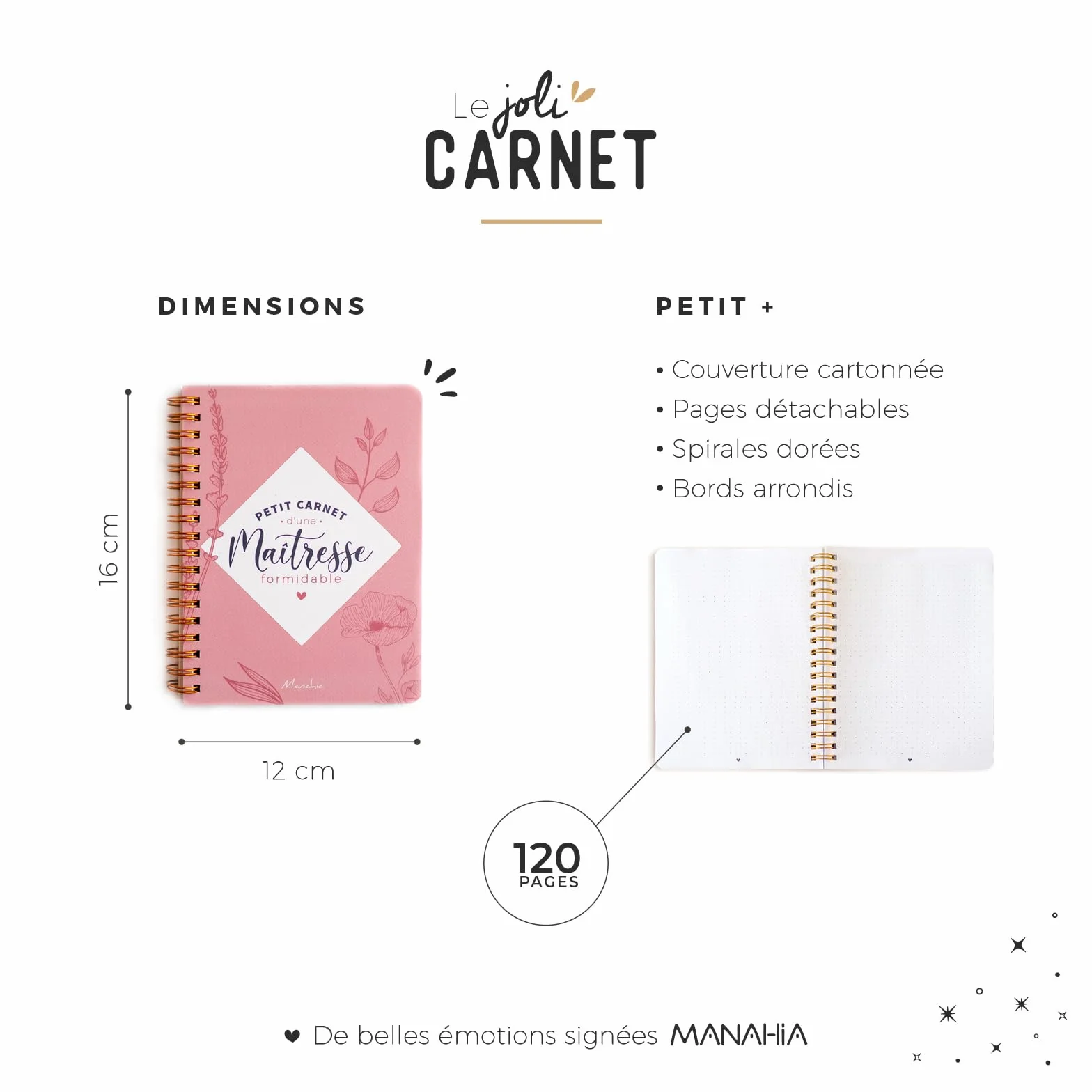 Carnet Maîtresse Formidable - Petit Carnet à Spirale 120 Pages 16x12cm Motif Feuilles